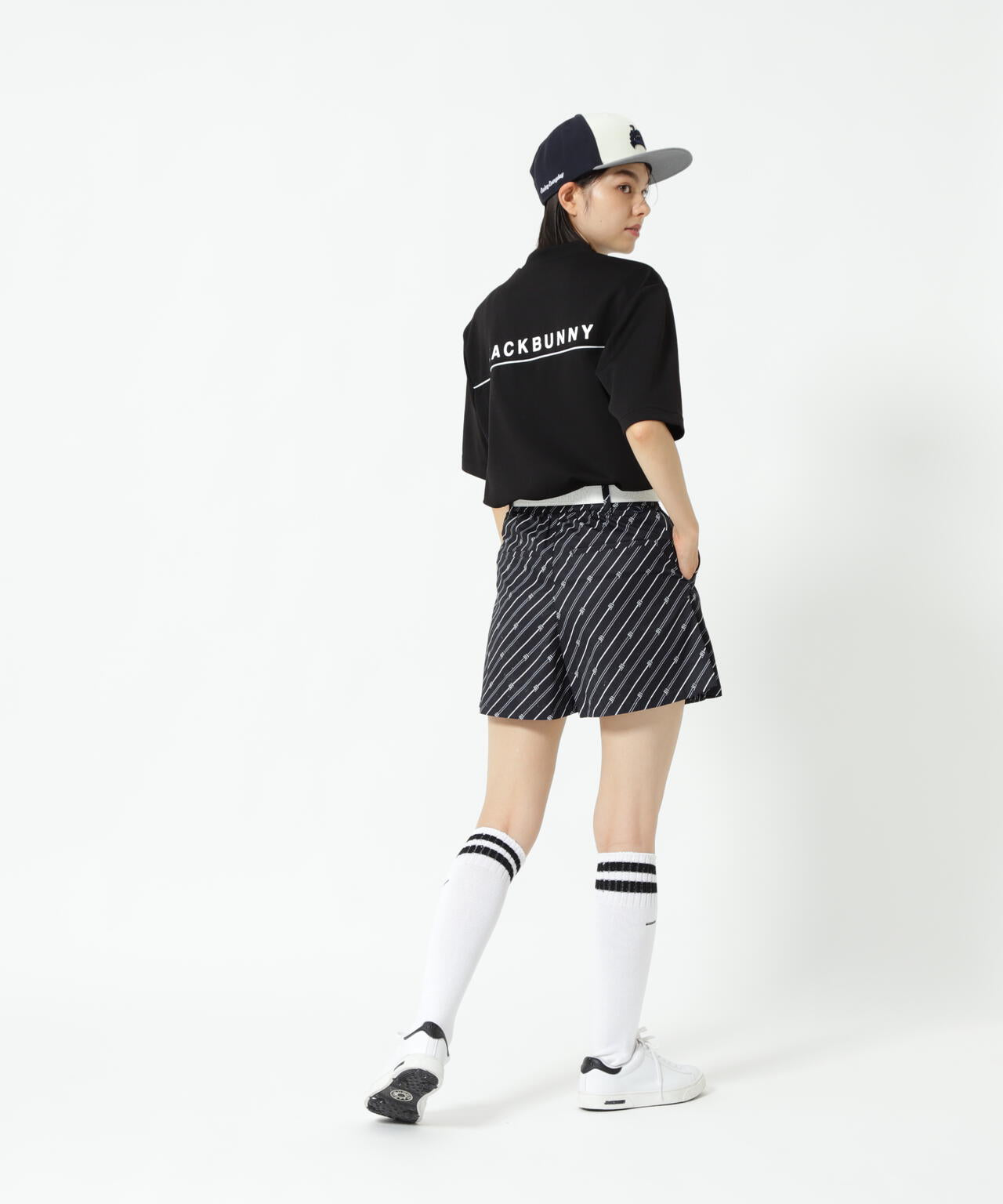 天竺ポンチ五分袖モックネック