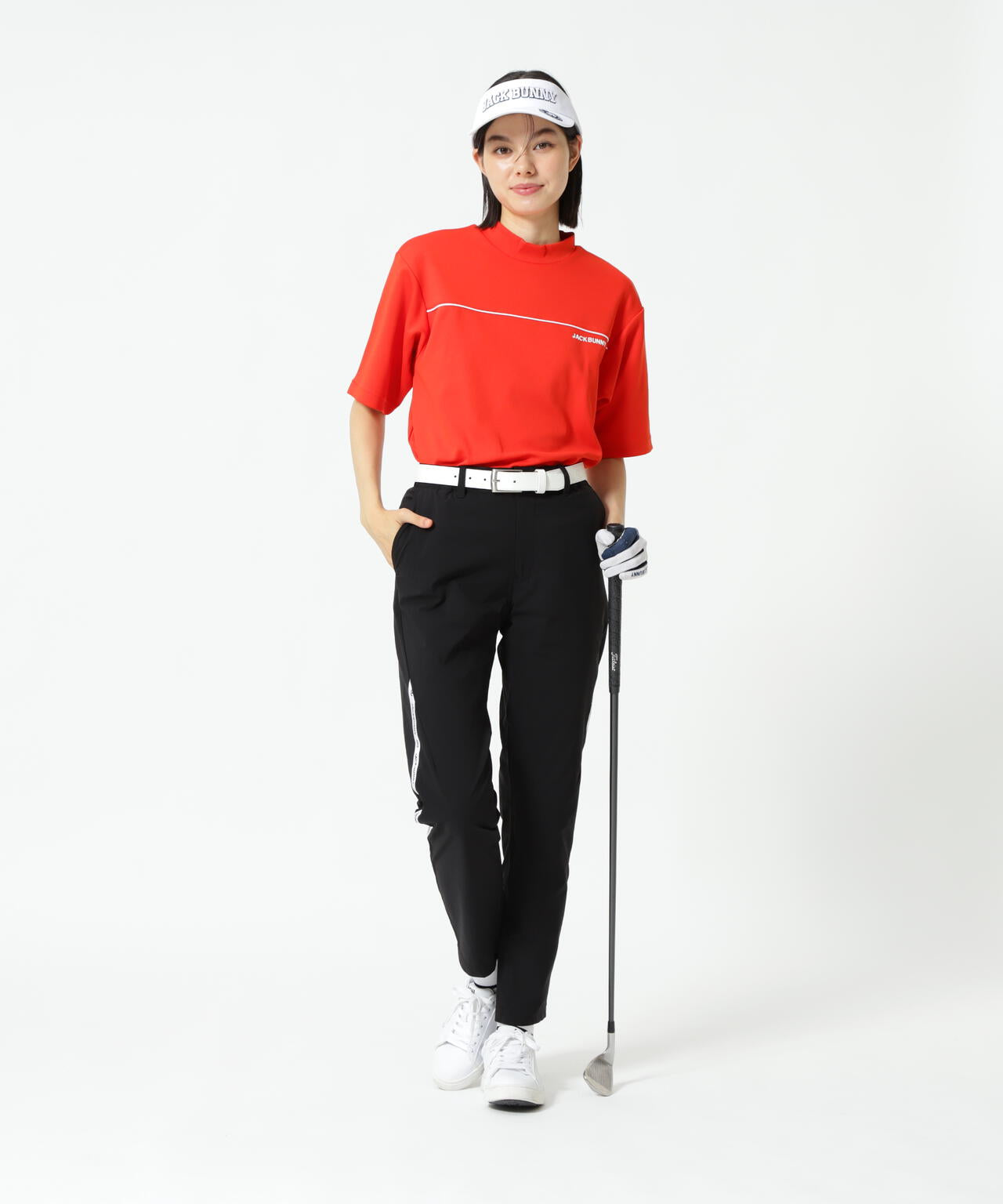 天竺ポンチ五分袖モックネック