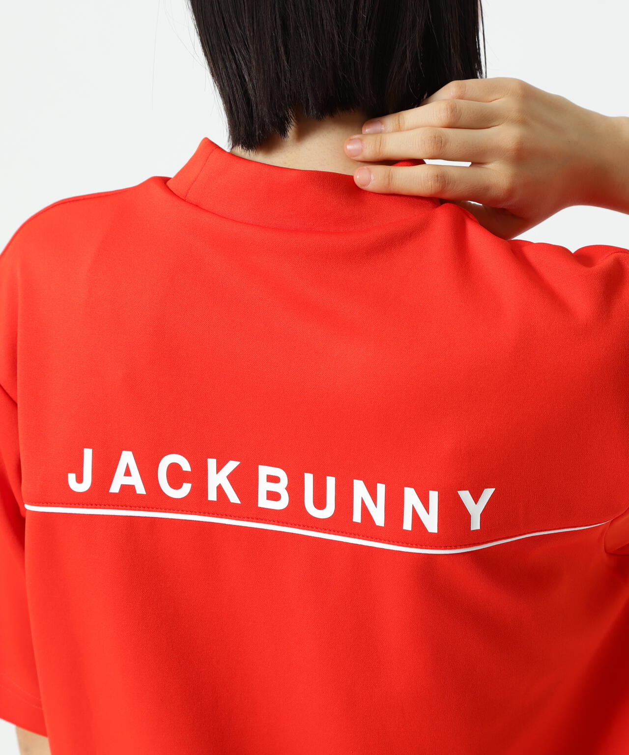 天竺ポンチ五分袖モックネック