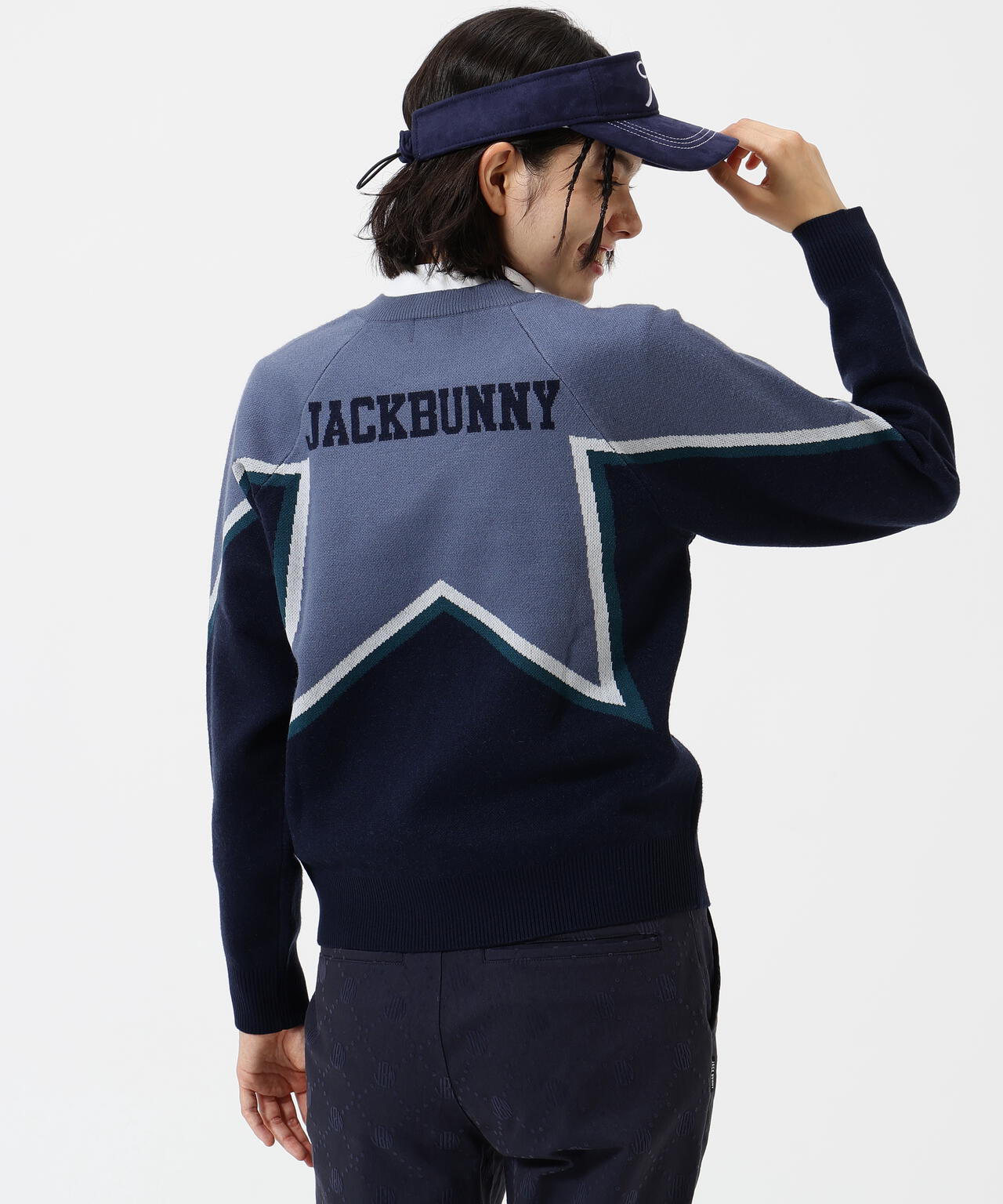 美品！JACK BUNNYジャクバニー上下セット 12Gダブルジャガード クルーネックニットプルオーバー | Jack