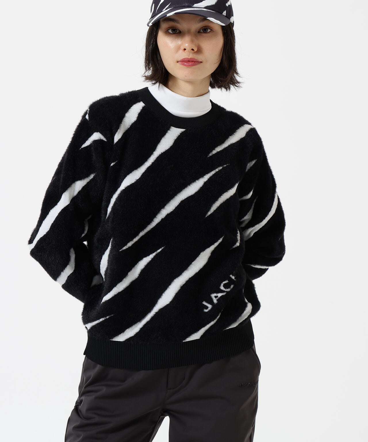 Jack Bunny!! ジャックバニー クルーセーター【ブラック/６】新品！ 12Gダブルジャガードクルーネックニットプルオーバー | Jack Bunny