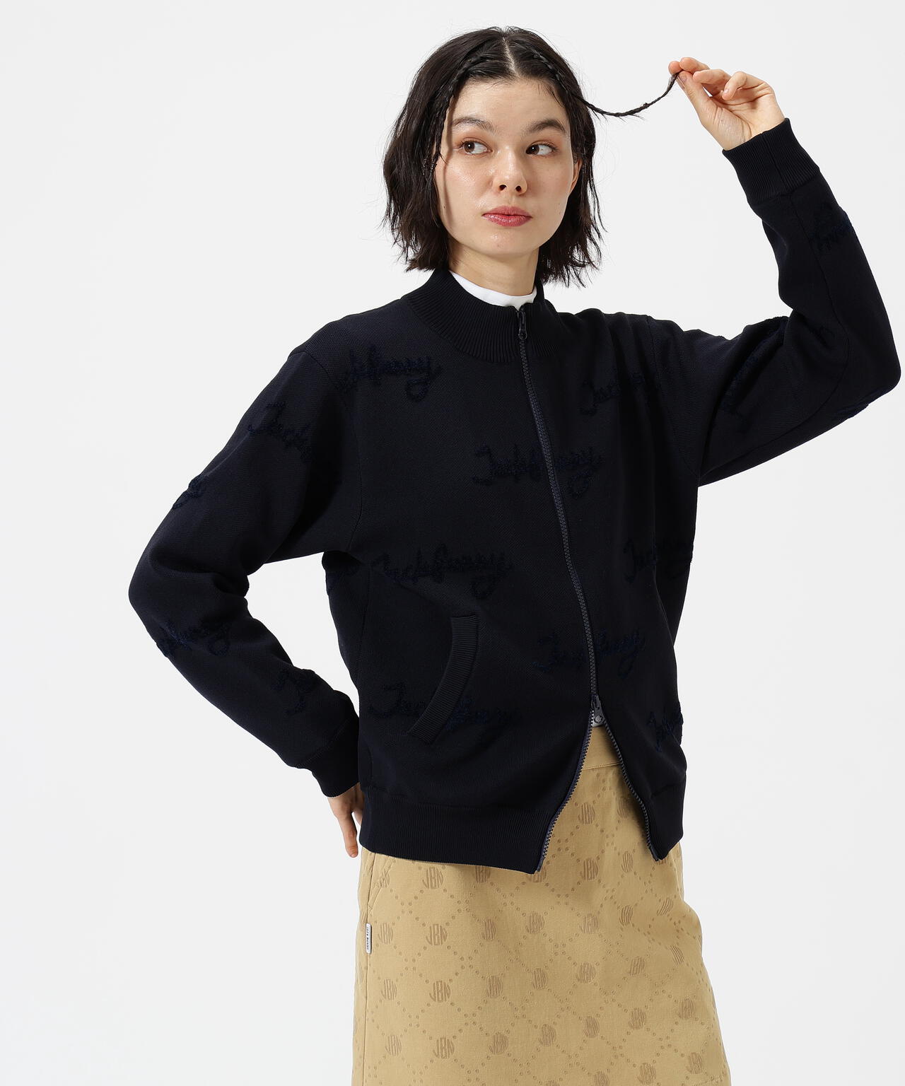 ジャックバニー ダブルジップ ニット ジャケット 裏地付 ホワイト サイズ4 12Gダブルジャガードジップアップニットジャケット | Jack Bunny