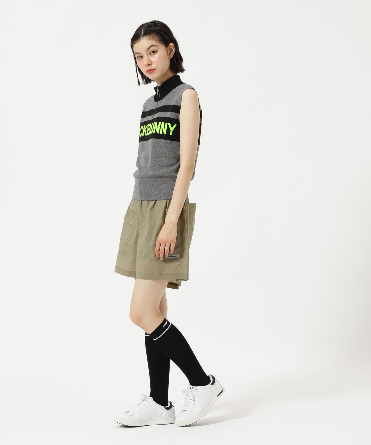 ハーフジップアップノースリーブニットプルオーバー