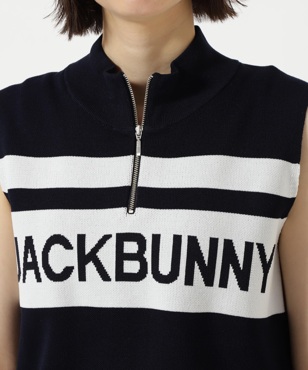 ハーフジップアップノースリーブニットプルオーバー