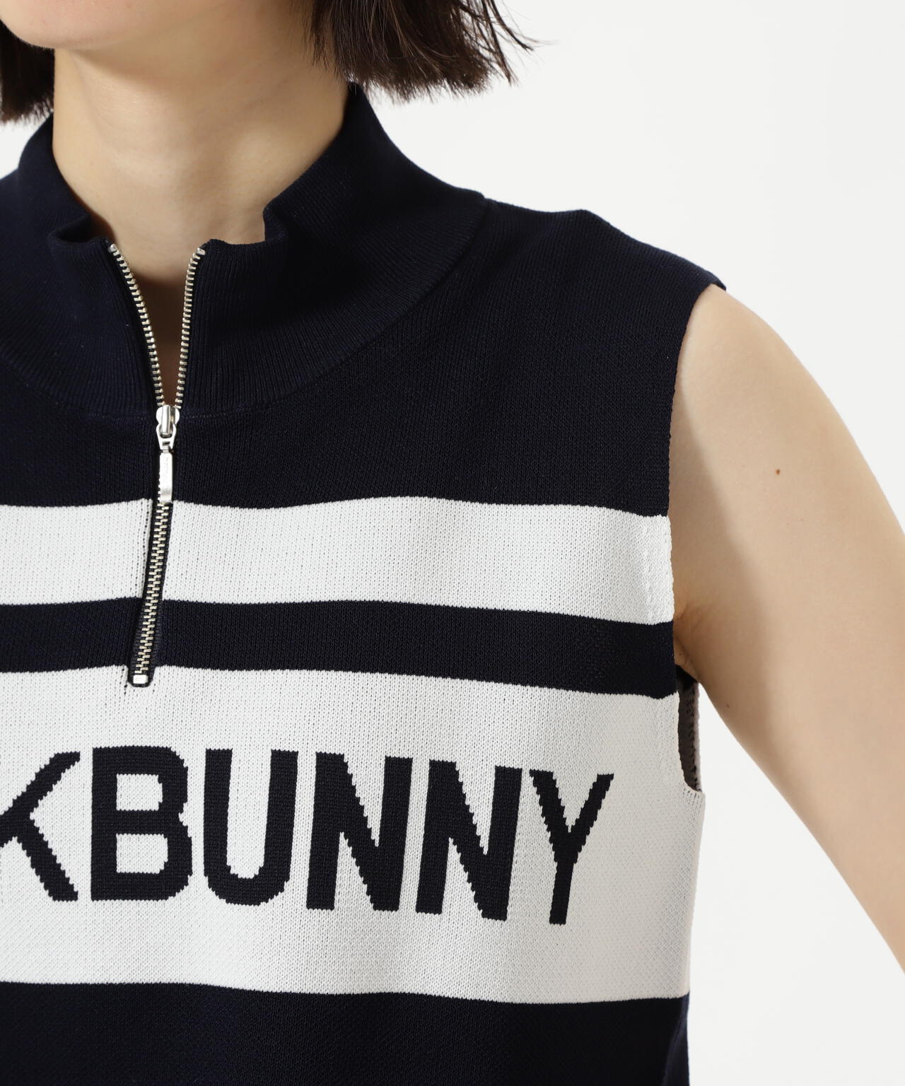 ハーフジップアップノースリーブニットプルオーバー