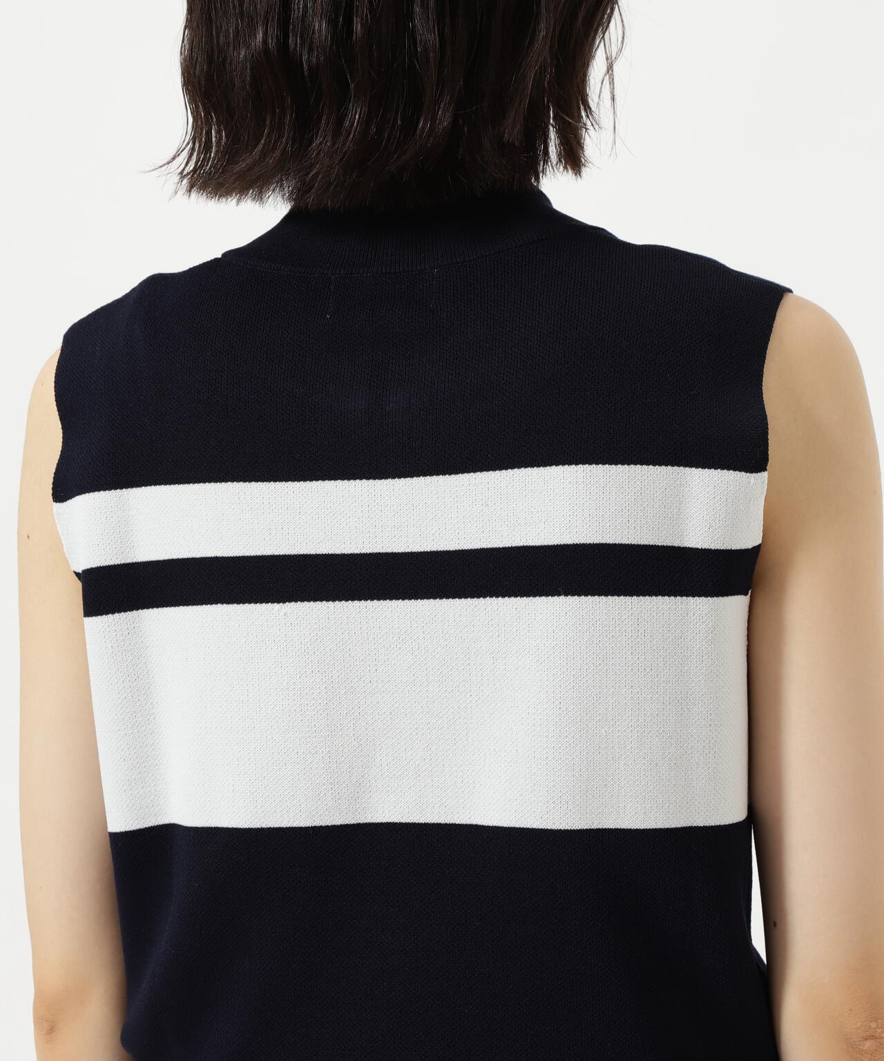 ハーフジップアップノースリーブニットプルオーバー