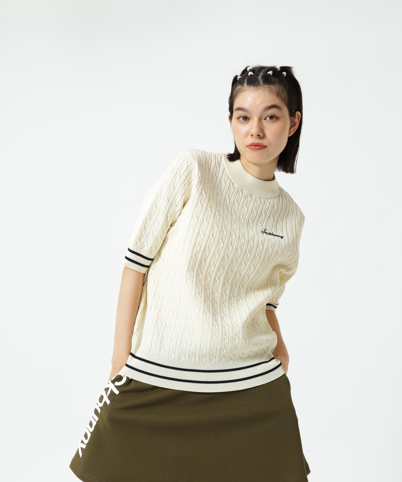 PEケーブル半袖モックネック