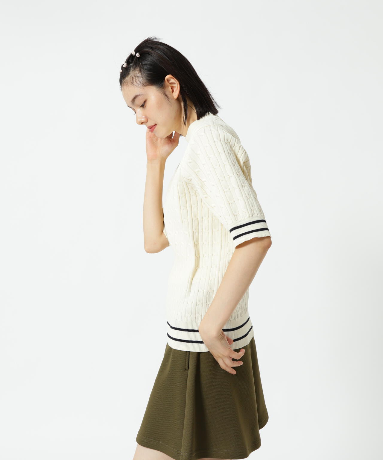 PEケーブル半袖モックネック