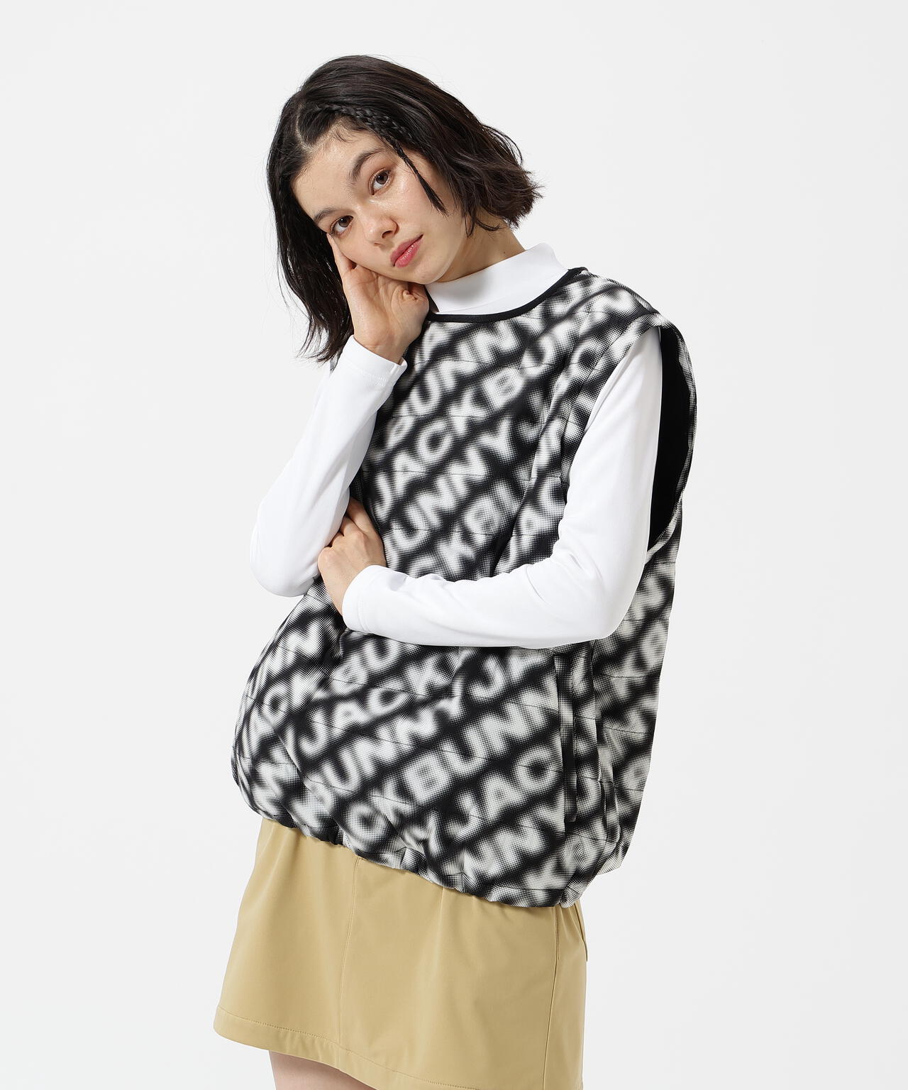 ジャックバニー ダブルジップ ニット ジャケット 裏地付 ホワイト サイズ4 Jack Bunny!!（ジャックバニー） ストレッチタフタ 中綿袖着脱2WAY