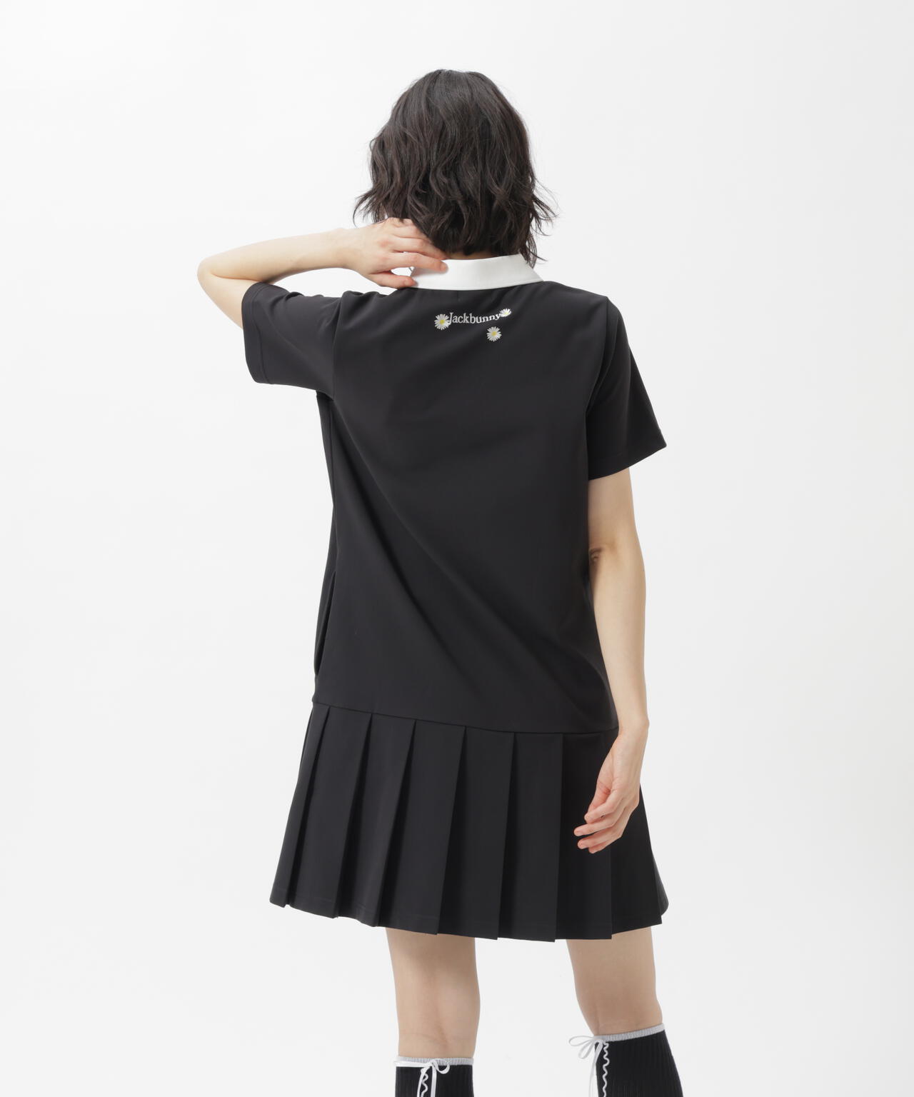 2WAYグリッドストレッチ Flower 半袖ポロワンピース | Jack