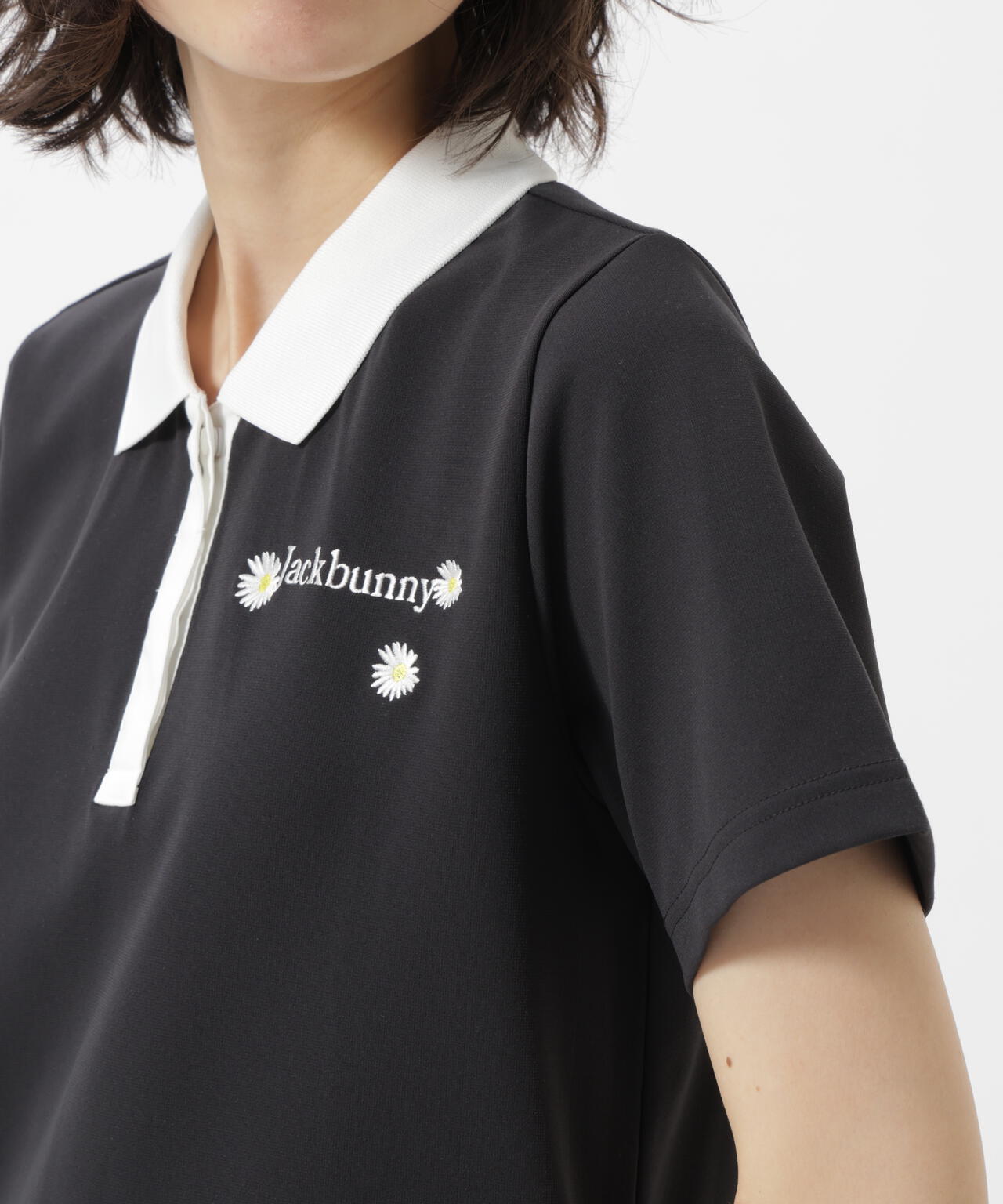 2WAYグリッドストレッチ Flower 半袖ポロワンピース | Jack