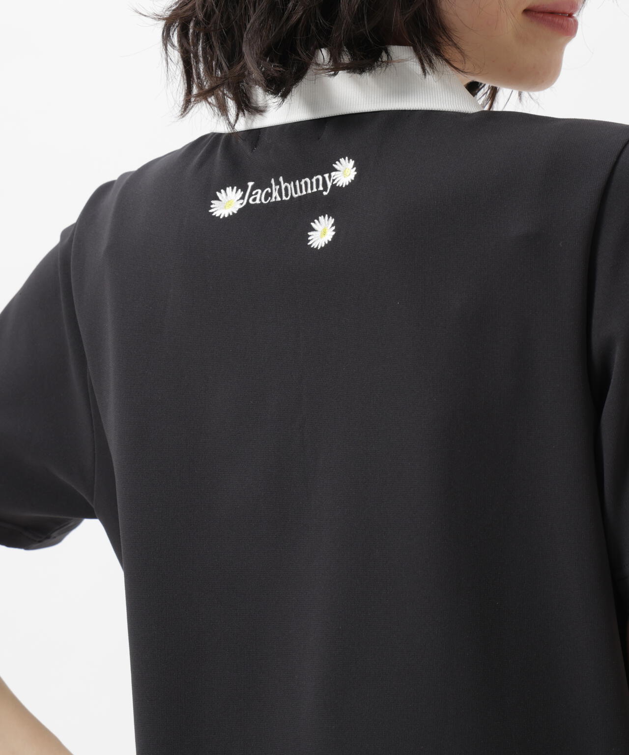 CINEMA MONOTONE】2WAYグリッドストレッチFlower半袖ポロワンピース