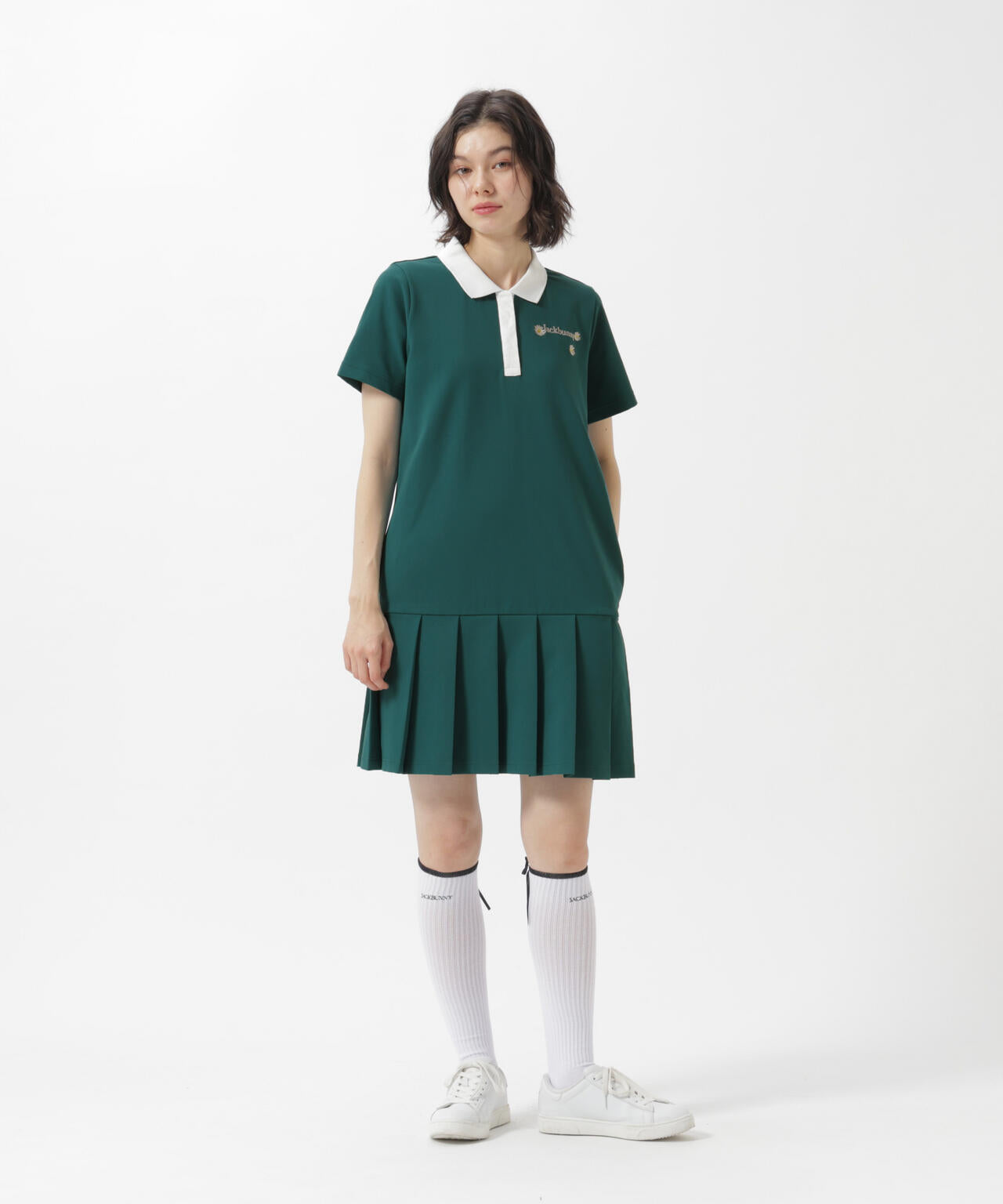 CINEMA MONOTONE】2WAYグリッドストレッチFlower半袖ポロワンピース