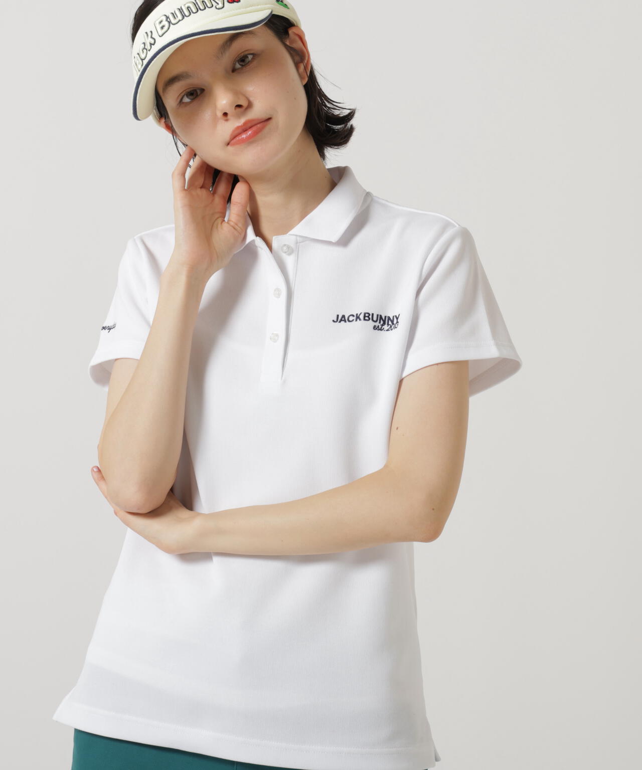 【新品タグ付】ジャックバニー　ポロシャツ　半袖　S サイズ0 ホワイト 軽量ピンカリストレッチ半袖ポロシャツ | Jack Bunny!!（ジャック