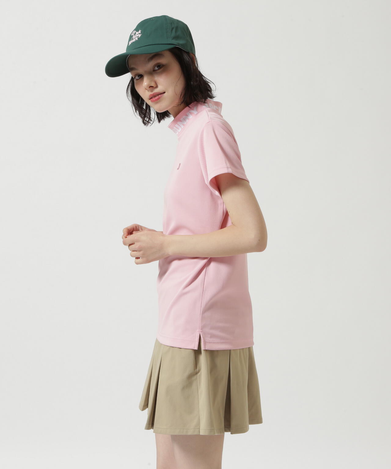 ロゴジャガード半袖モックネックカットソー