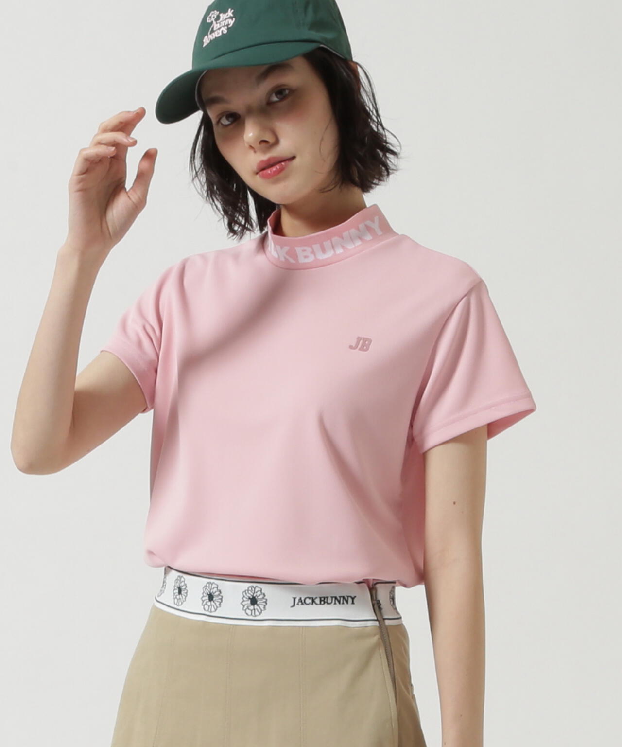 ロゴジャガード半袖モックネックカットソー