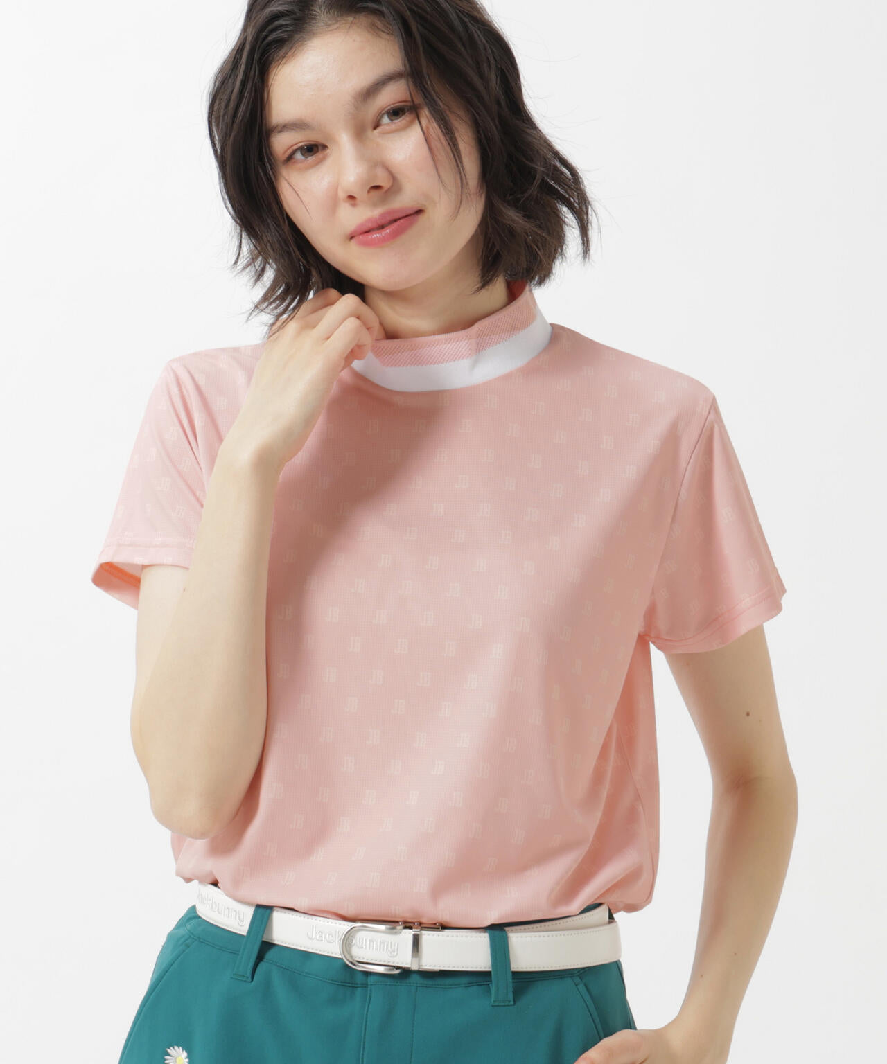 新品　ジャックバニー　モックネック　半袖シャツ　カットソー　ネックロゴ　サイズ5 ロゴプリント半袖モックネックカットソー | Jack Bunny!!（ジャック