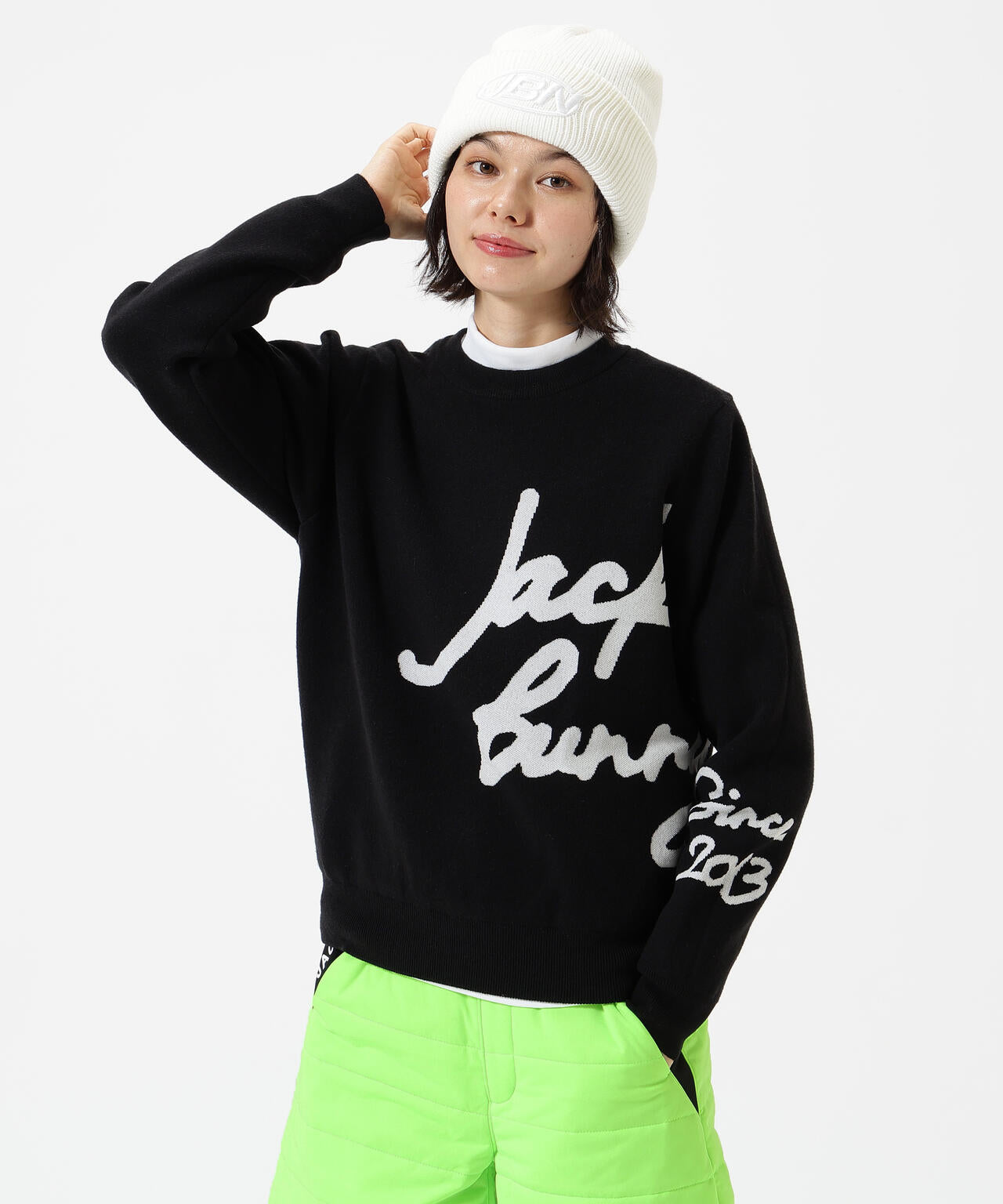 美品　ジャックバニー　トップス　秋冬　ニット　セーター　XL 防風裏地付きクルーネックニットプルオーバー | Jack Bunny