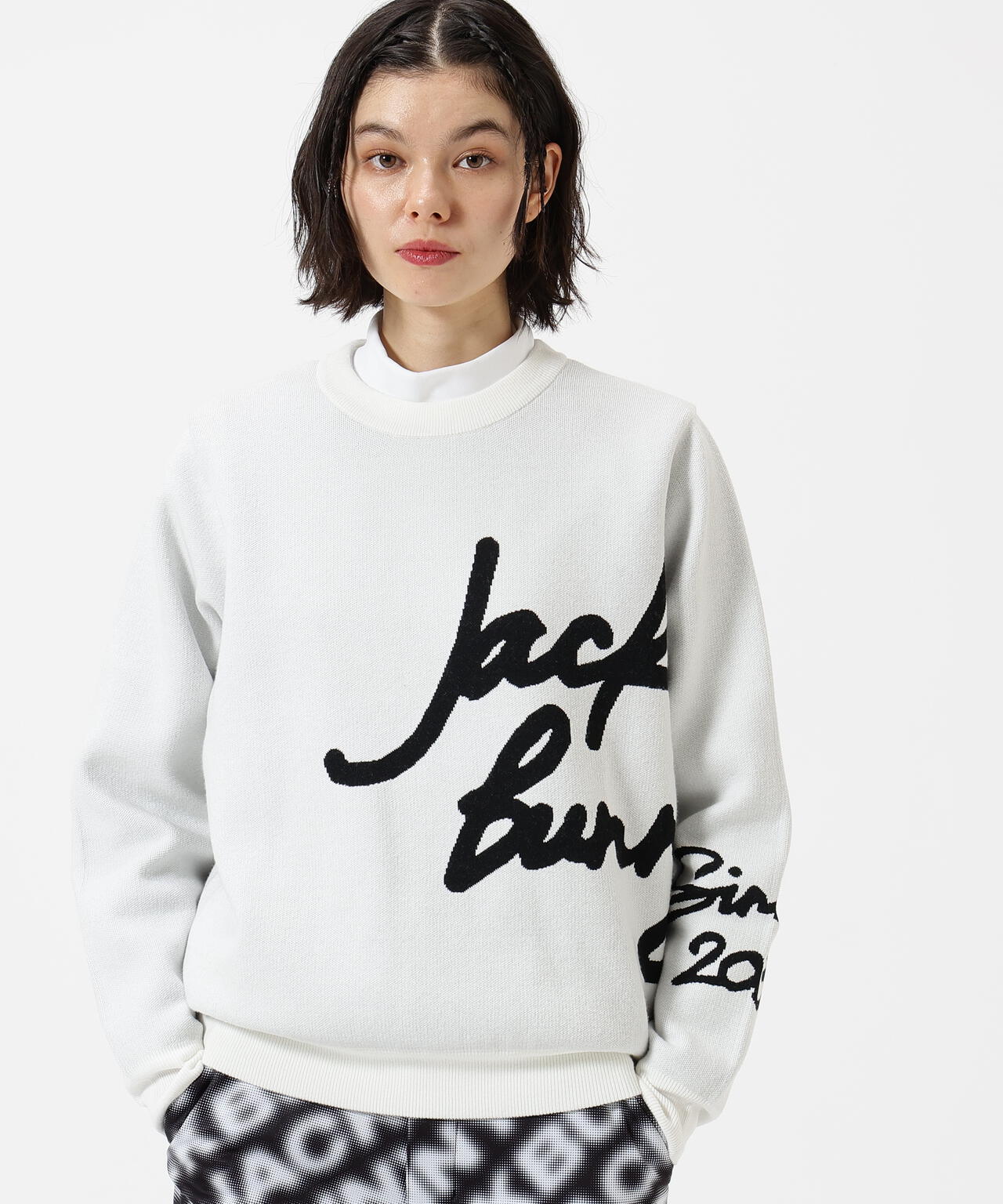 防風裏地付きクルーネックニットプルオーバー