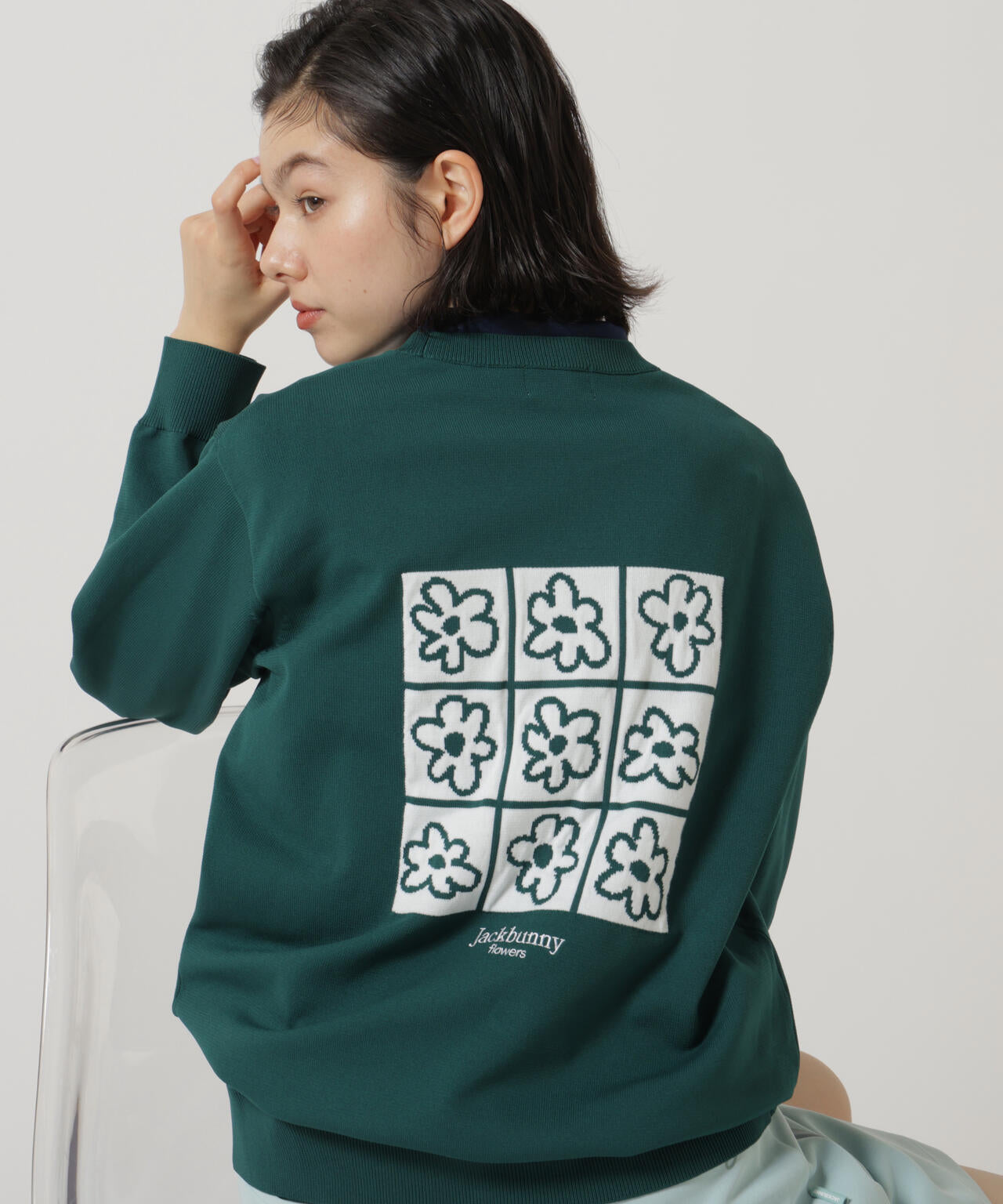 フラワージャガードクルーネックニットプルオーバー | Jack Bunny