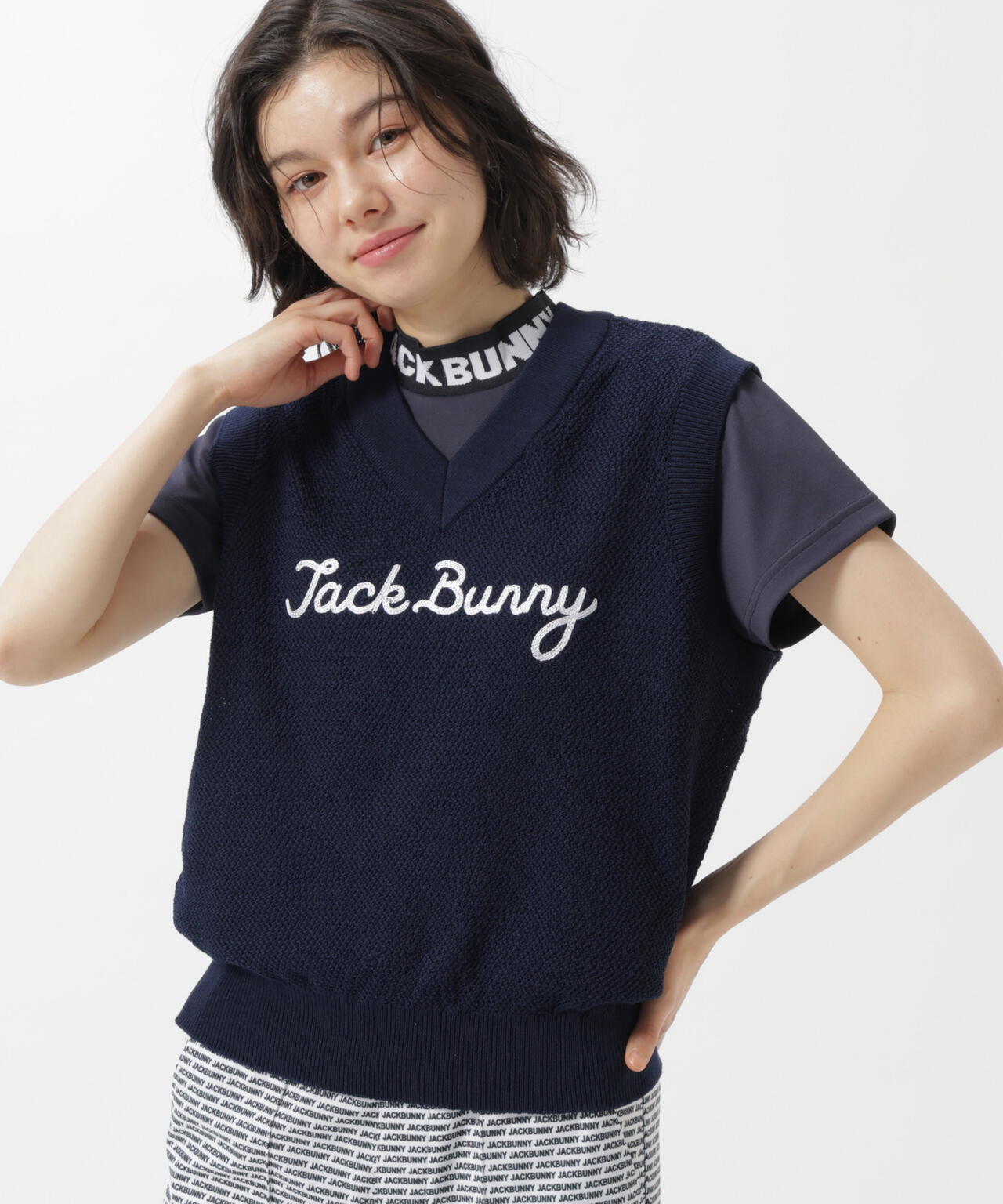 カノコ編みPEVネックニットベストプルオーバー | Jack Bunny