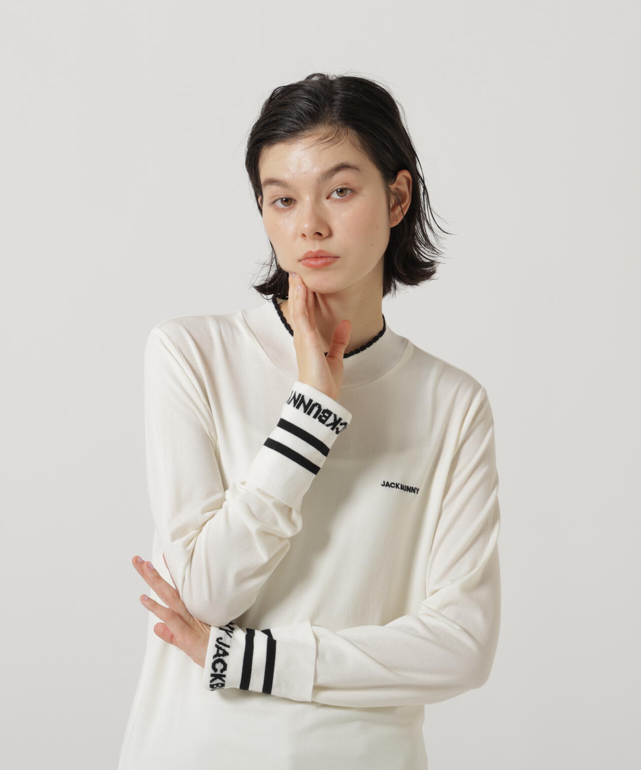 シルク混ハイゲージモックネックニットプルオーバー | Jack Bunny