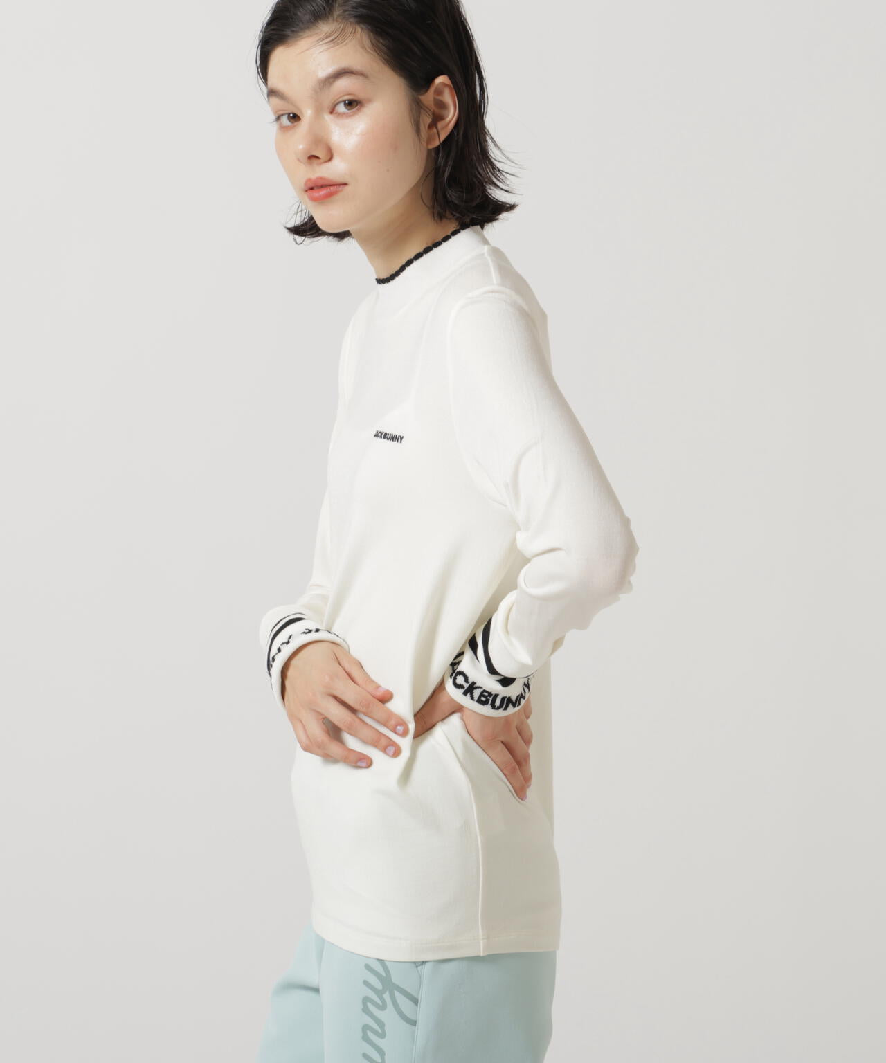 シルク混ハイゲージモックネックニットプルオーバー | Jack Bunny