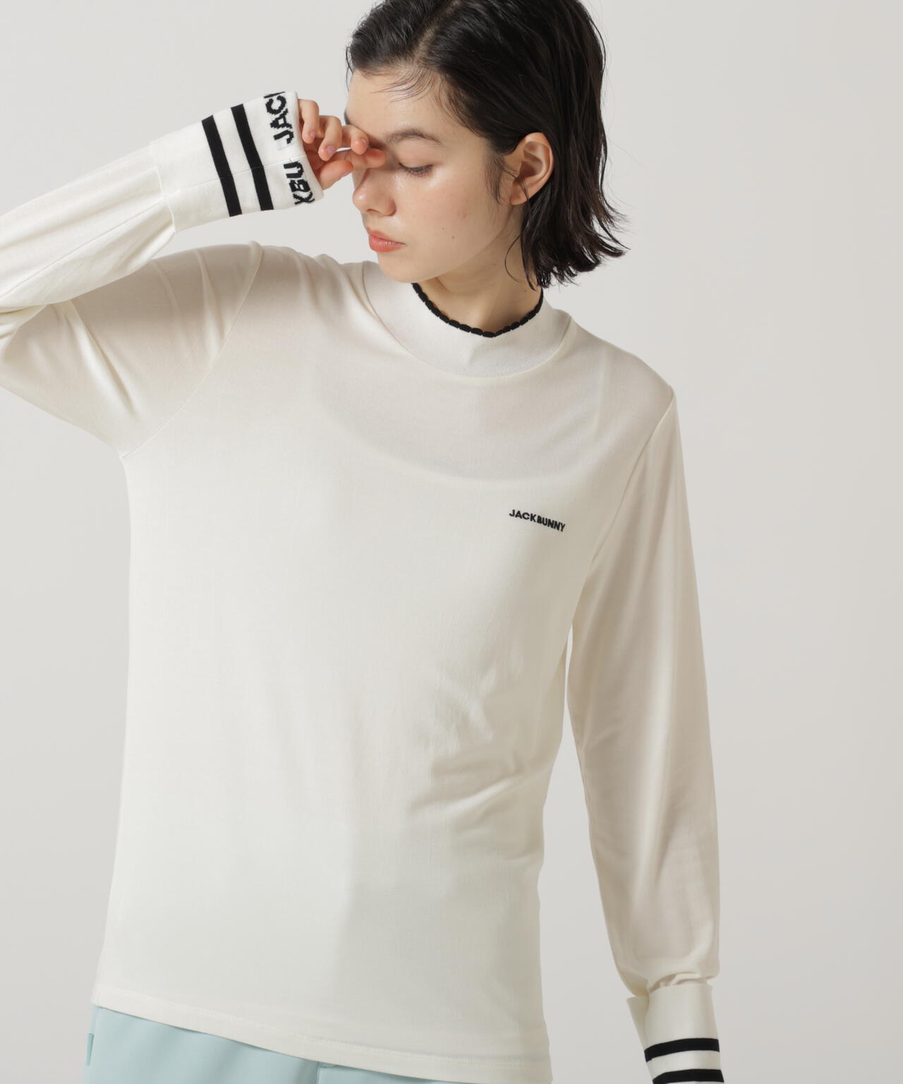 ジャックバニー　美品モックネック シルク混ハイゲージモックネックニットプルオーバー | Jack Bunny