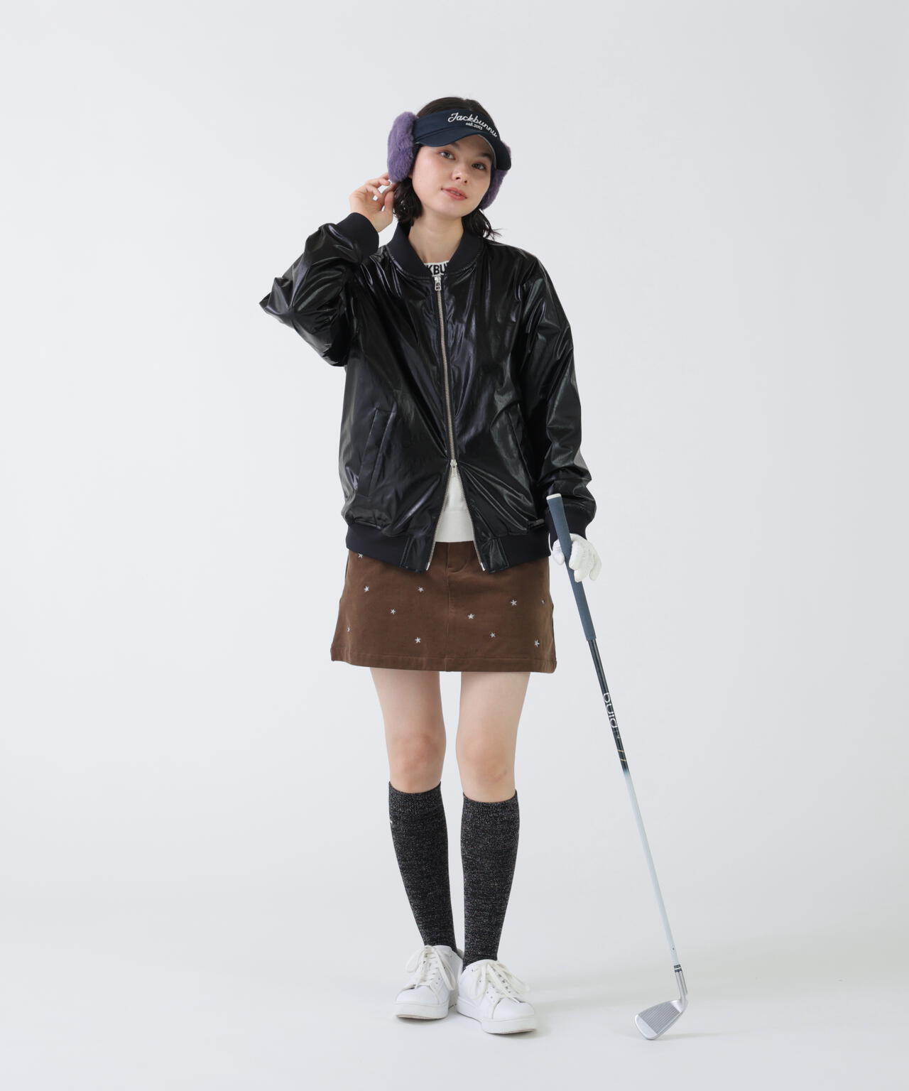 Jack Bunny!! ジャックバニーレディース♡ボーダーフーディブルゾン✨Ｌ シャイニーロゴタフタジップブルゾン (WOMENS) | Jack Bunny