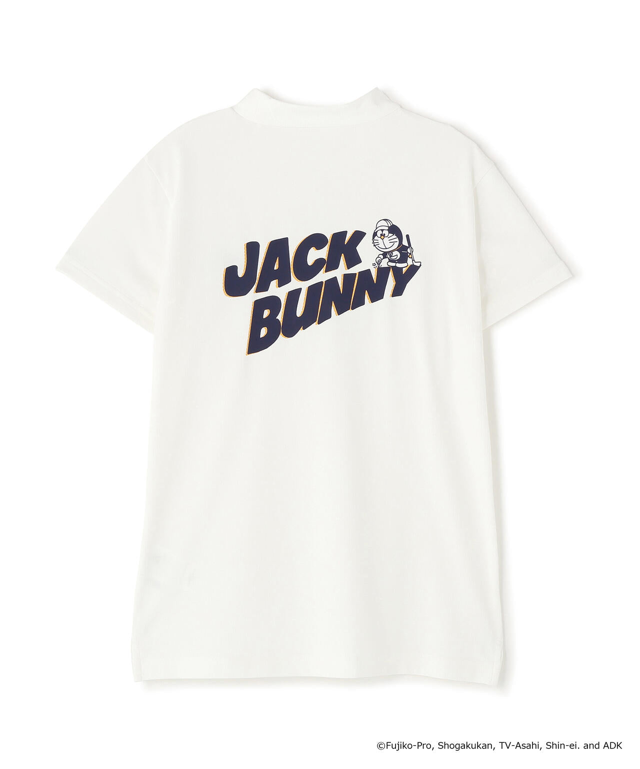 JACK BUNNY ドラえもんシリーズ　半袖　モックネック　ホワイト ドラえもん】ストレッチジャガード半袖モックネック | Jack Bunny