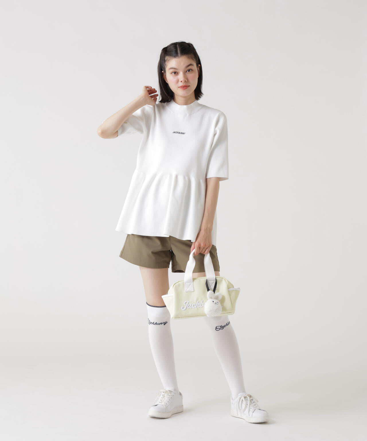 イージーケアフレア半袖モックネックニット (WOMENS) | Jack Bunny