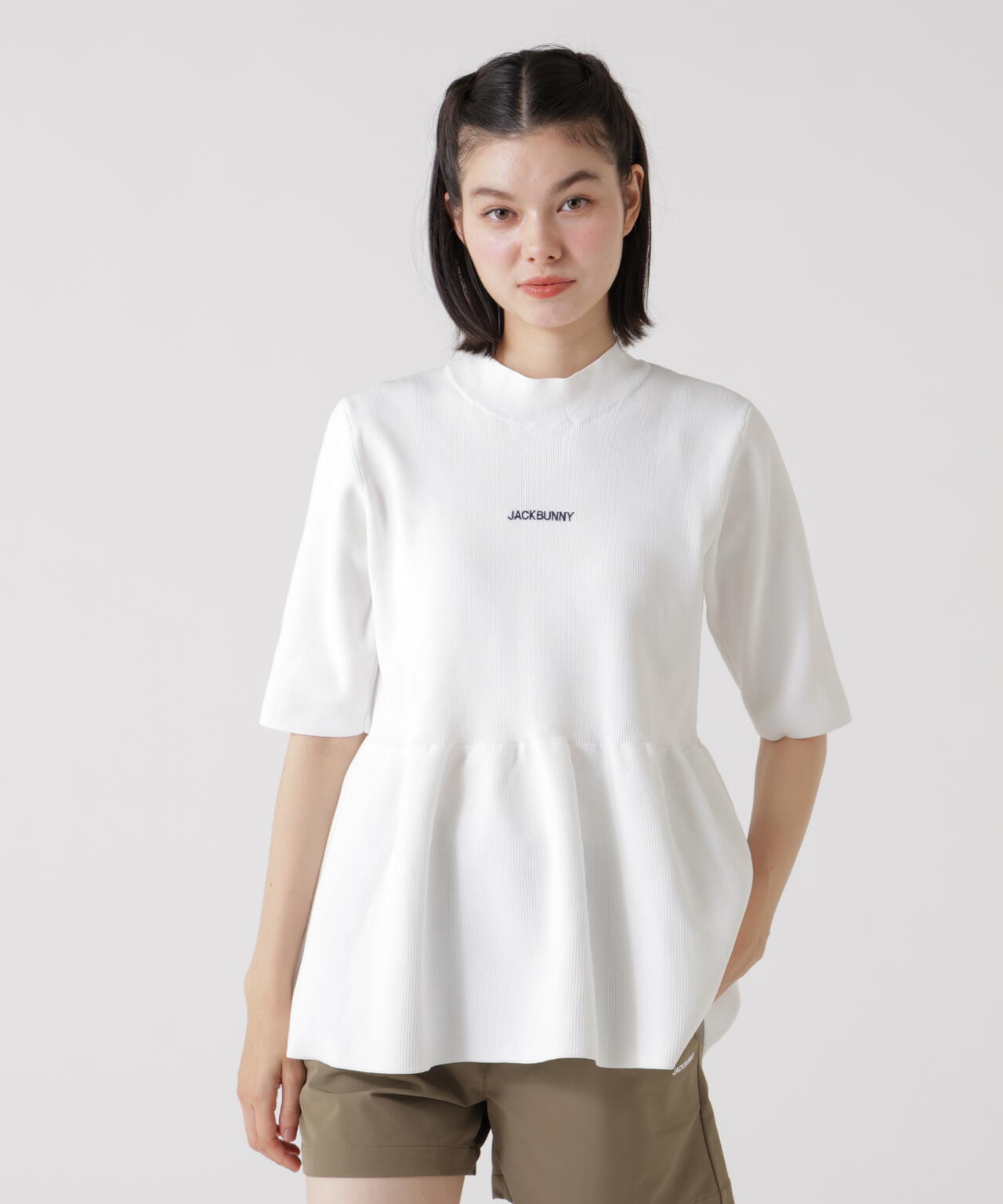 イージーケアフレア半袖モックネックニット (WOMENS) | Jack Bunny