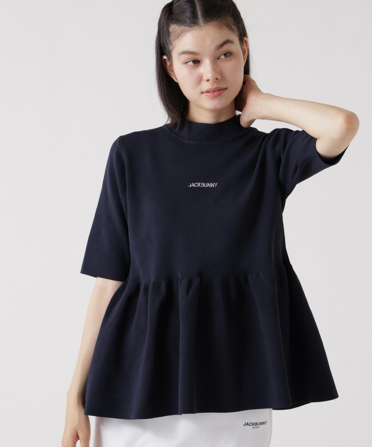 イージーケアフレア半袖モックネックニット (WOMENS) | Jack Bunny
