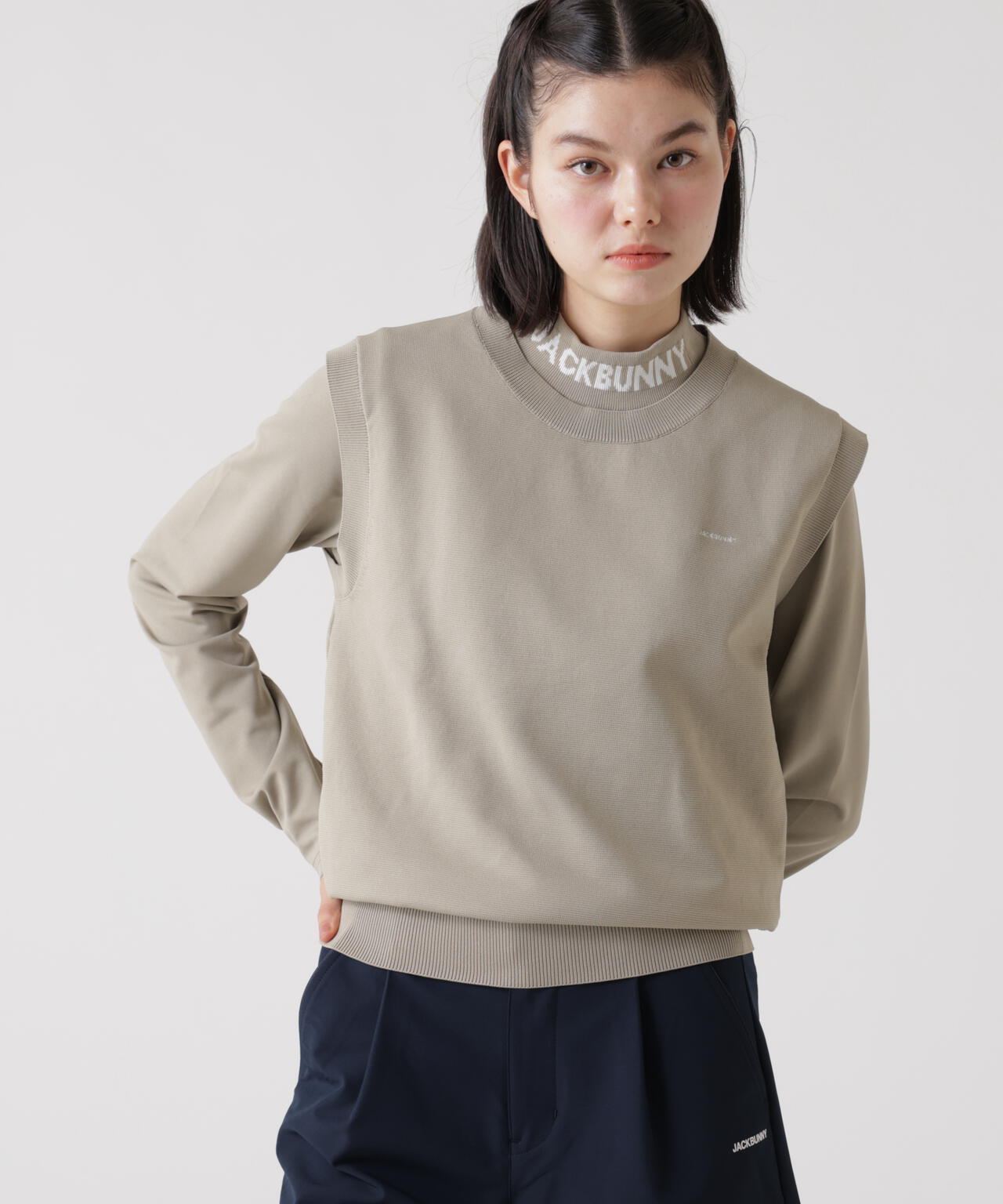 Jack bunny!! モックネックシャツ　4 3WAY]ニットベスト付きモックネックシャツ (WOMENS) | Jack Bunny