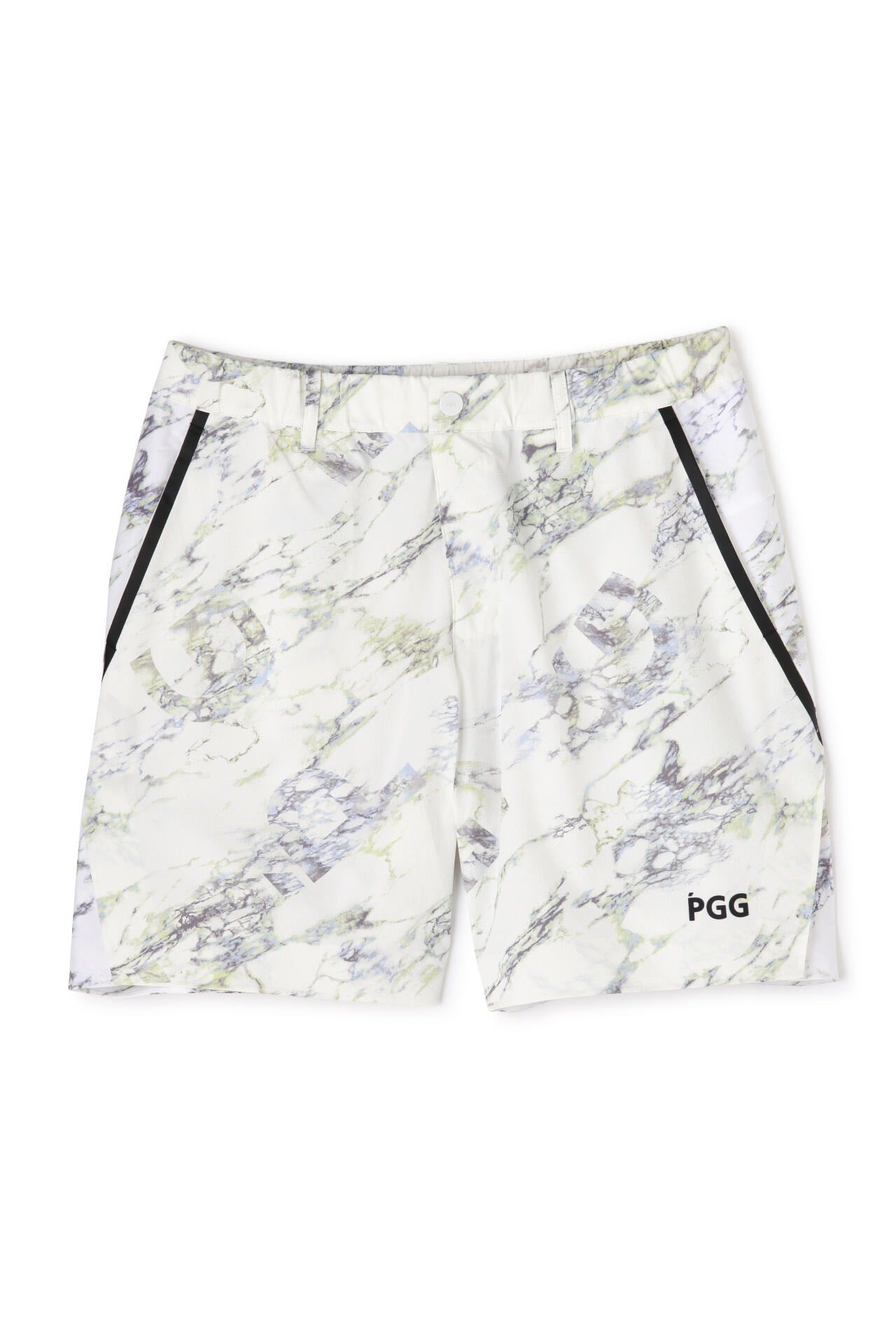【PGG】ナイロンドビーストレッチ ハイブリッドショートパンツ ＜マーブル・ロゴ総柄＞ (MENS)