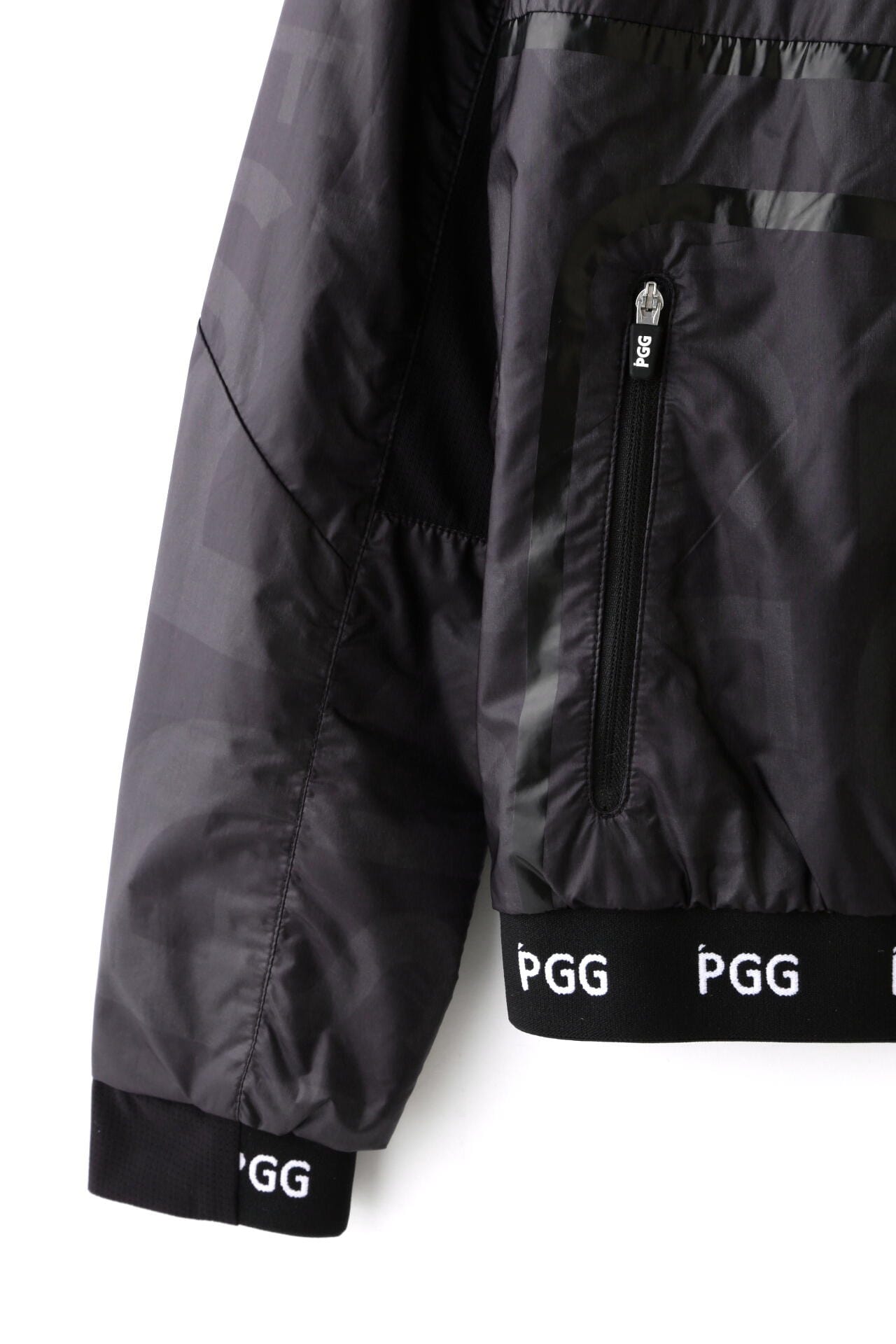 【PGG】【GSIX】PERTEX DIAMOND FUSEスタンドフーディブルゾン ＜ブラックロゴ総柄＞ (LADIES)