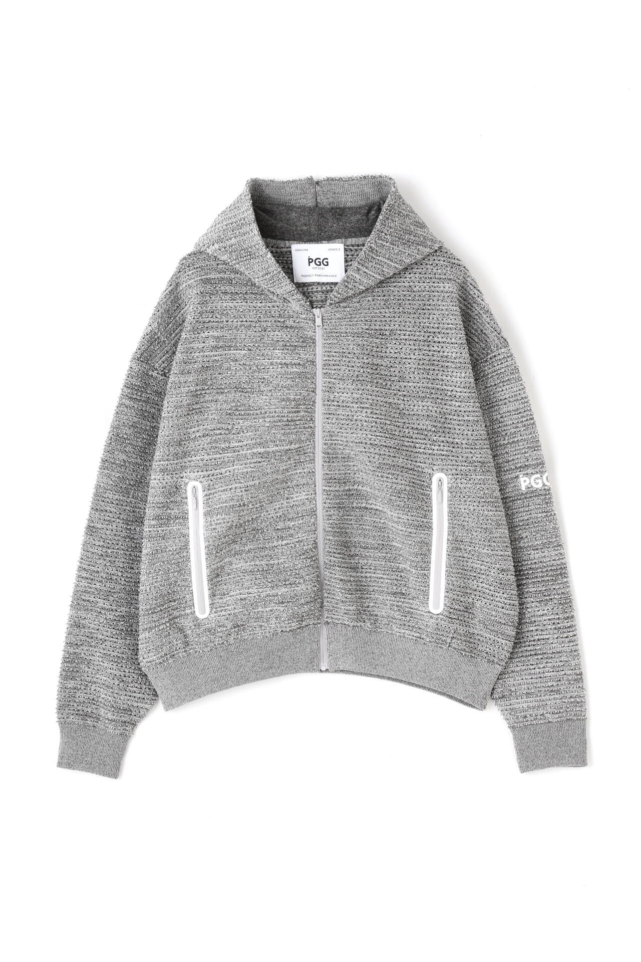 パーリーゲイツPGGポリエステルヤーン杢グレージャケットサイズ1 PGG】ポリエステルヤーン パイルアミ フルジップフーディ ＜杢グレー