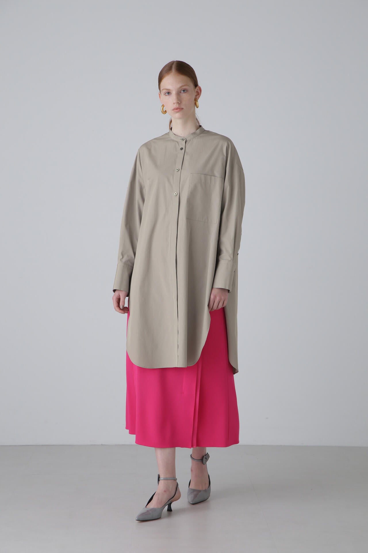 ADORE × Thomas Mason / THOMAS MASON Coブロードノーカラーブラウス/38/コットン/PNK/無地/531-4210919 THOMAS MASON Coブロードノーカラーブラウス | ADORE（アドーア