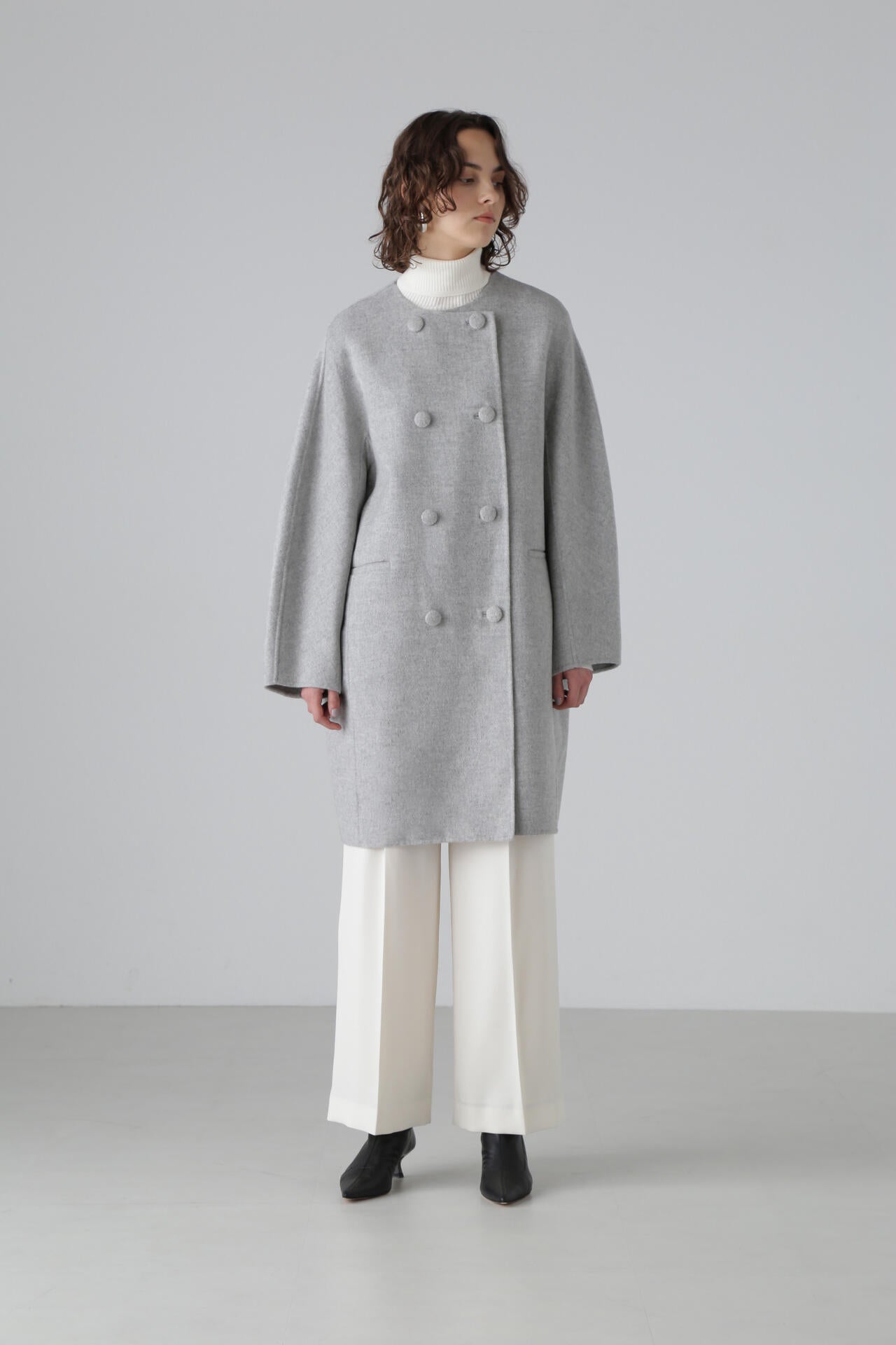 アドーア　カシミヤ　ウール　ノーカラー　ショート　コート ピュアカシミヤノーカラーコート | ADORE（アドーア） ｜【公式】通販