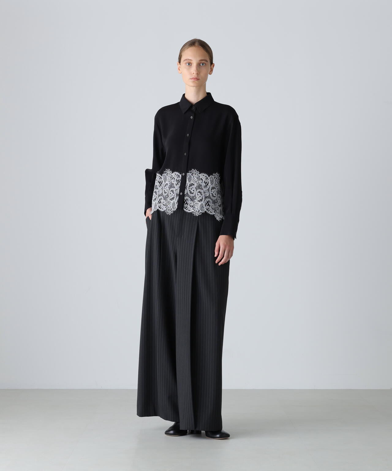 【美品】ADORE ニットドッキングジョーゼットブラウス　黒 セール】 ポリエステルジョーゼットブラウス （シャツ・ブラウス