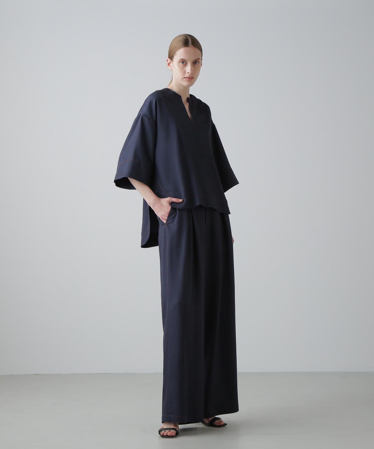 スラブデニムブラウス