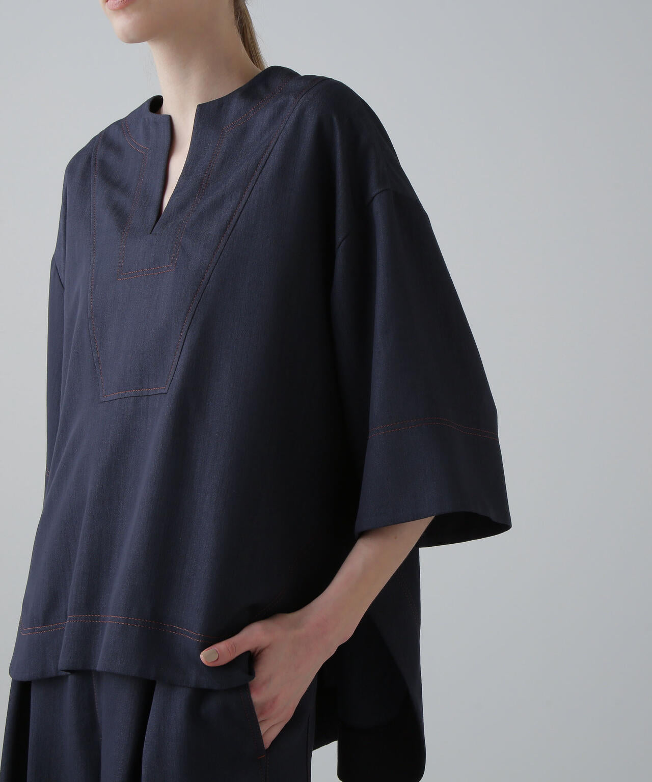 スラブデニムブラウス