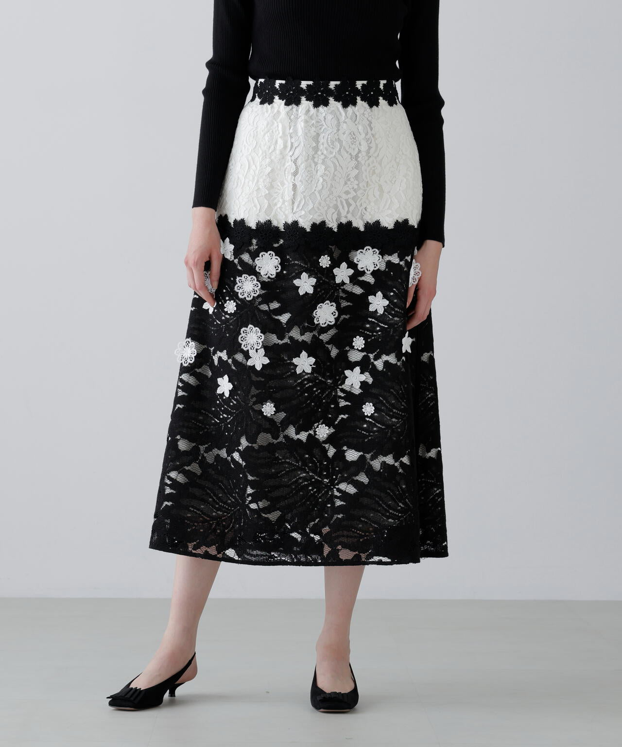 ＜BLACK LABEL＞バイカラーレーススカート