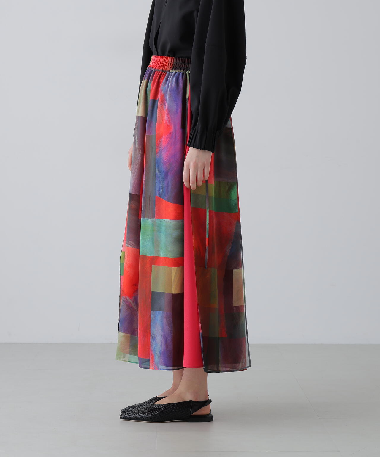 アブストラクトブロッキングプリントスカート