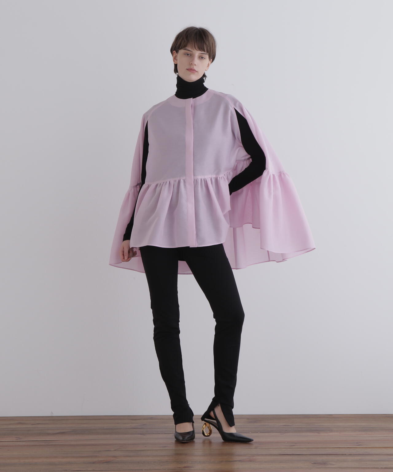 シアーオーガンジーケープブラウス