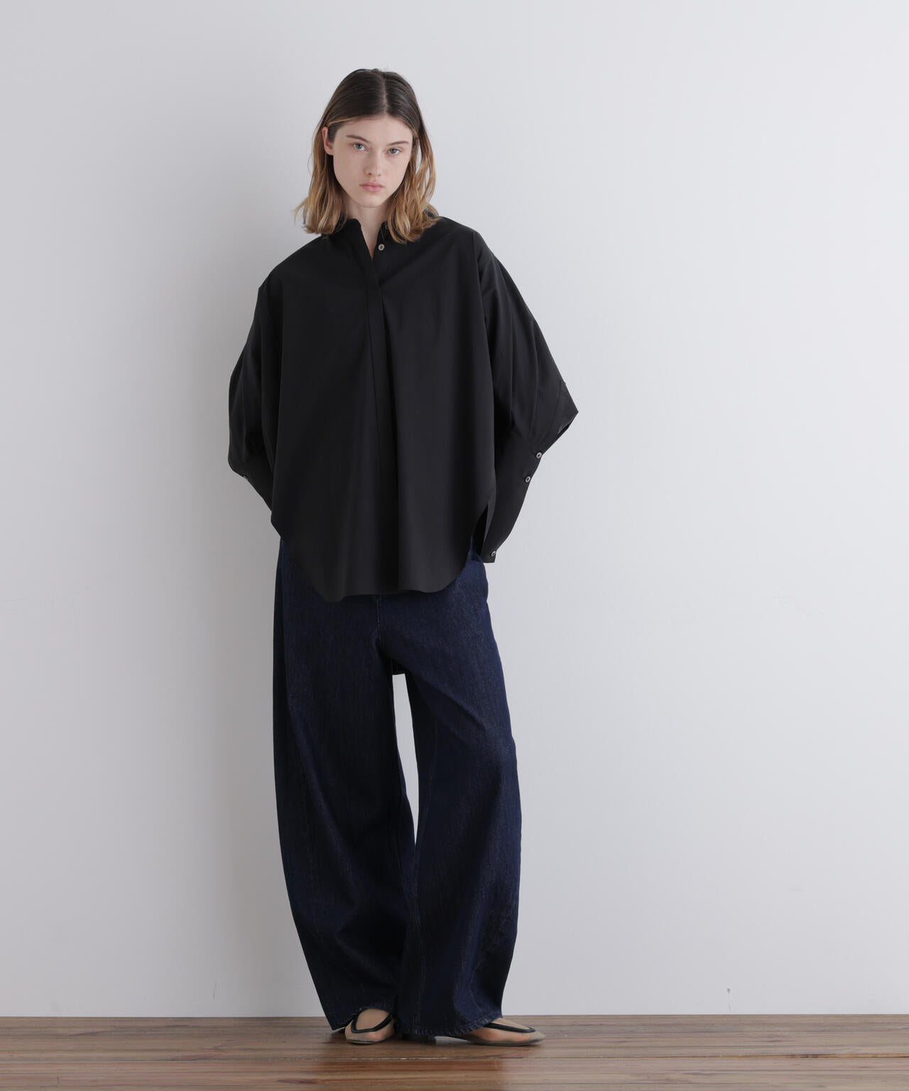 【新品タグ付】ルフィル　オーバーサイズロングカフスシャツ　ストライプ ル フィル LE PHIL オーバーサイズロングカフスシャツ （ブルー