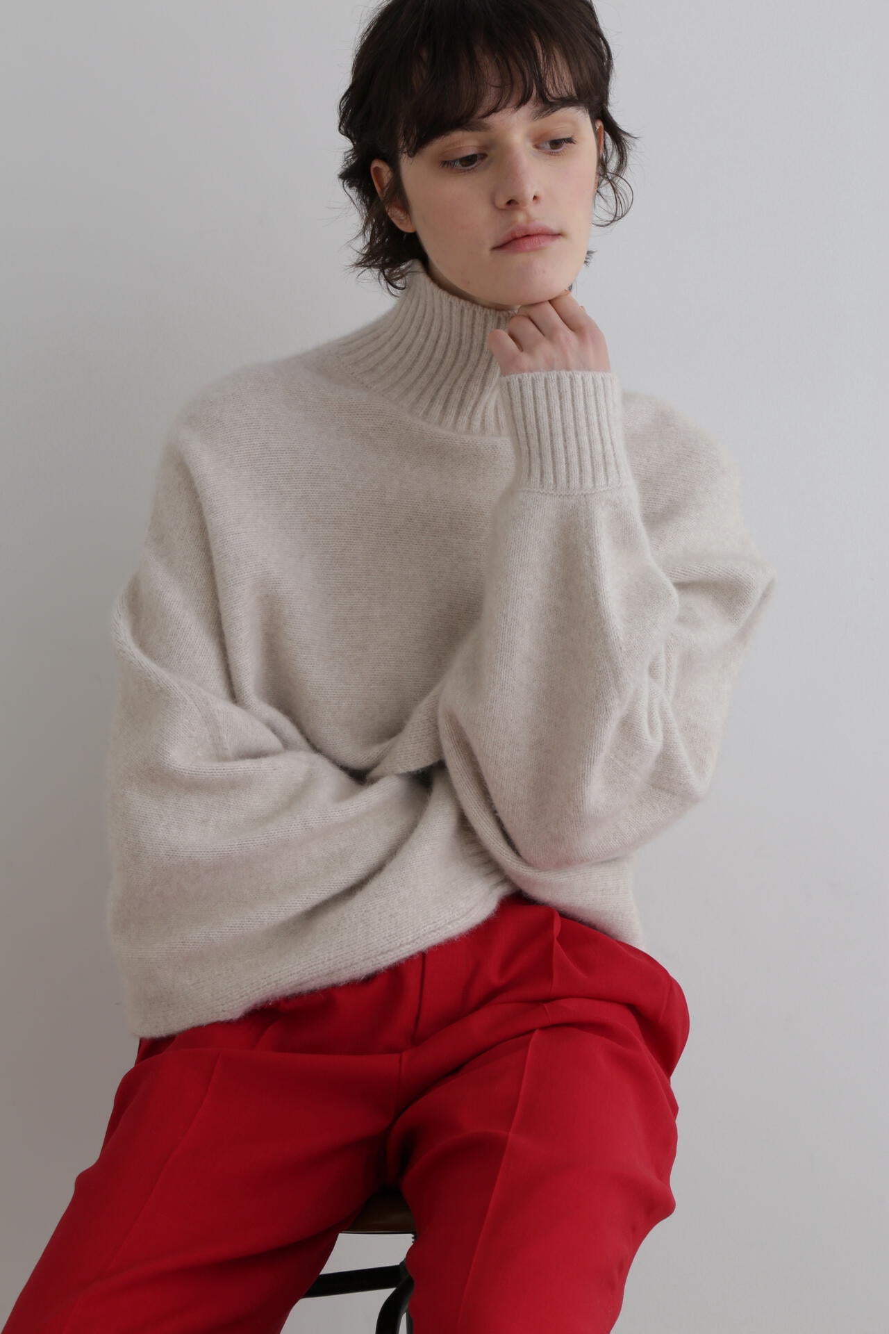 フォックス混ハイネックニット