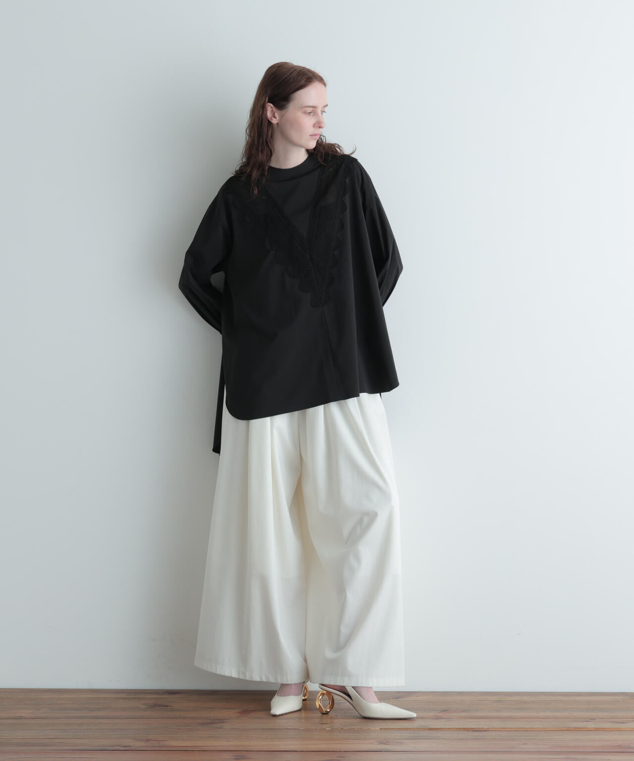 レース切り替えブラウス