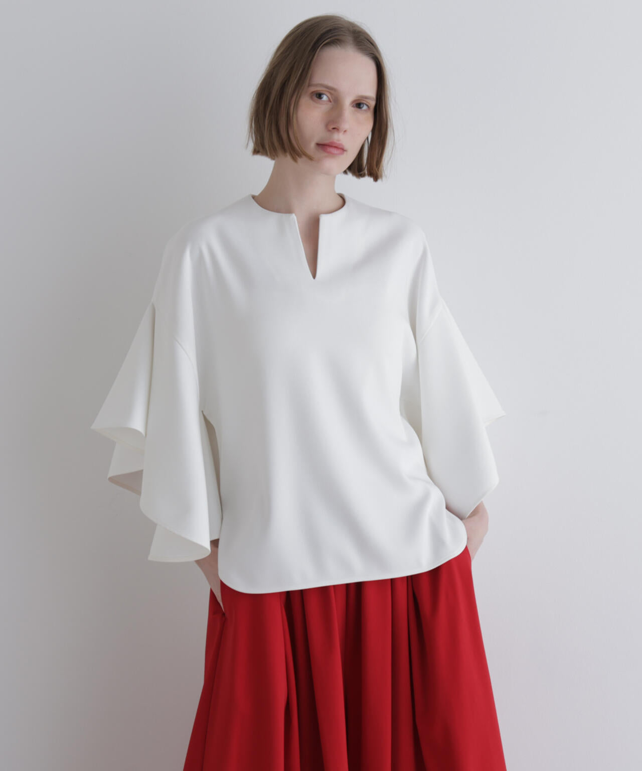 ツウィル 2WAY FRILLED SLEEVE BLOUSE シャツ 長袖 白 2WAYツイルフレアブラウス | LE PHIL（ル フィル） ｜【公式】通販mix