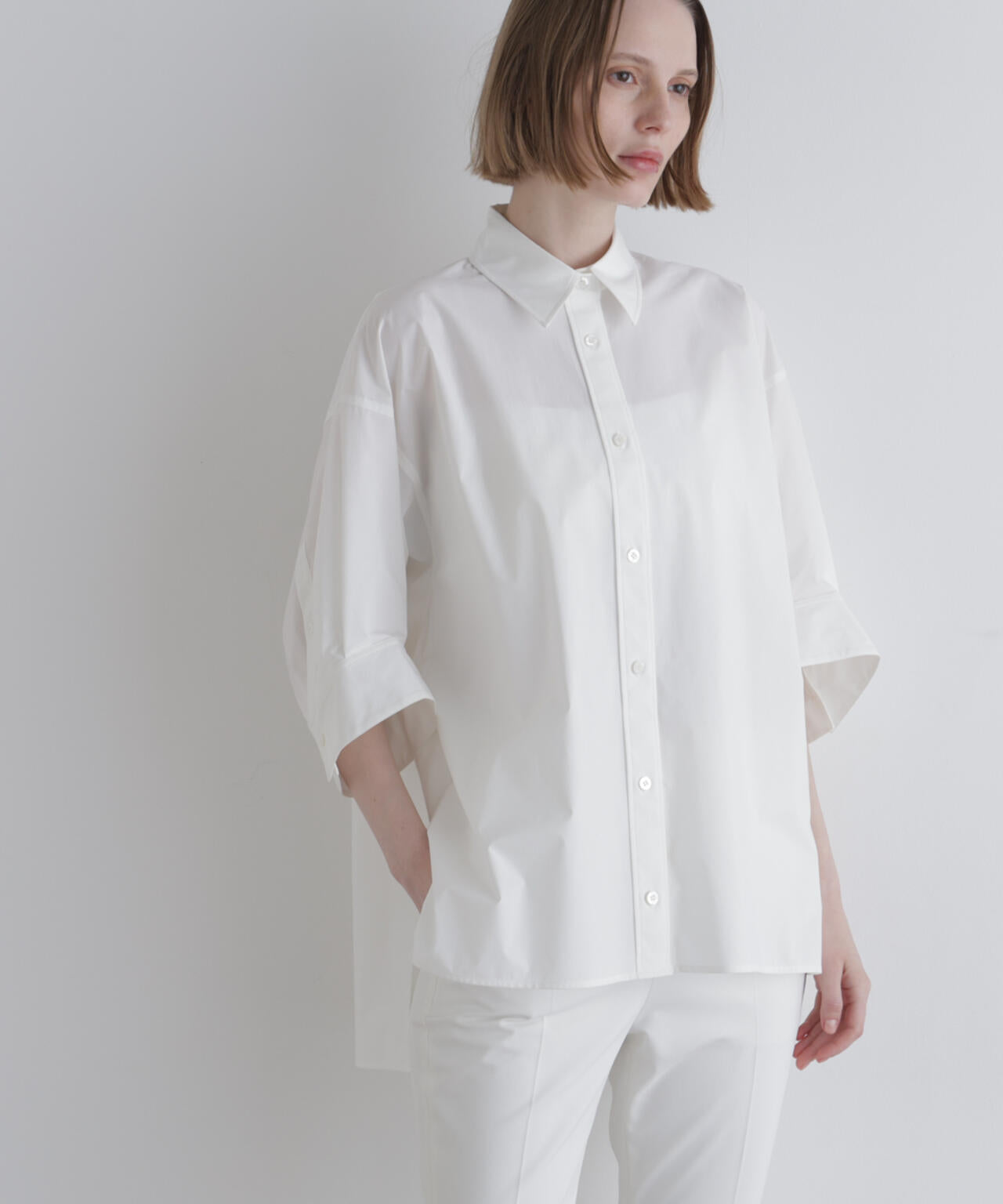 【美品】  LE PHIL / ルフィル | 2024SS | トリコットサイドドロストトップス プルオーバーブラウス | F | ホワイト | レディース LE PHIL（ル フィル） シャツ ブラウス ナイロンストレッチブロード